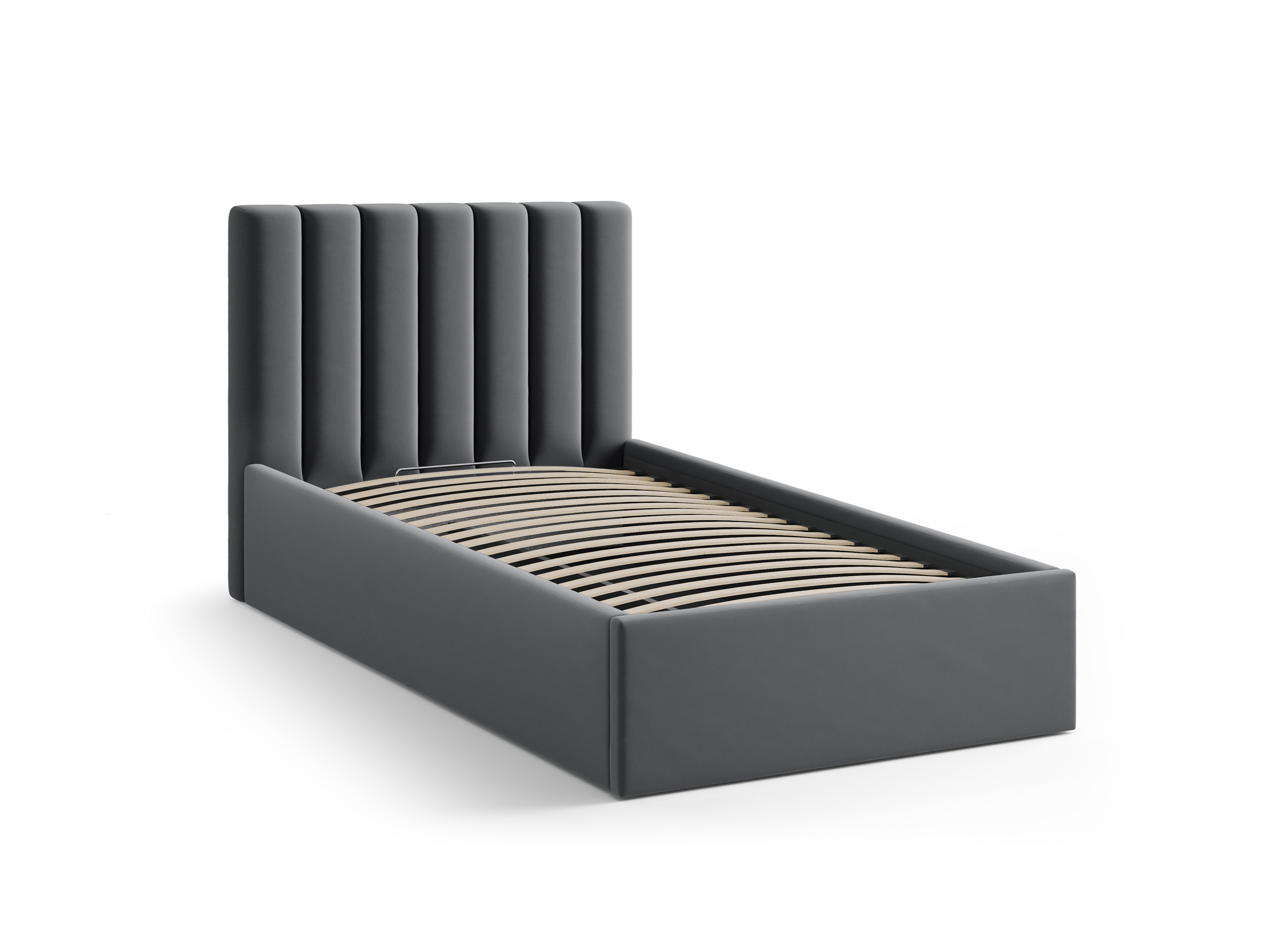 Allison gray velvet single bed with storage for bedding