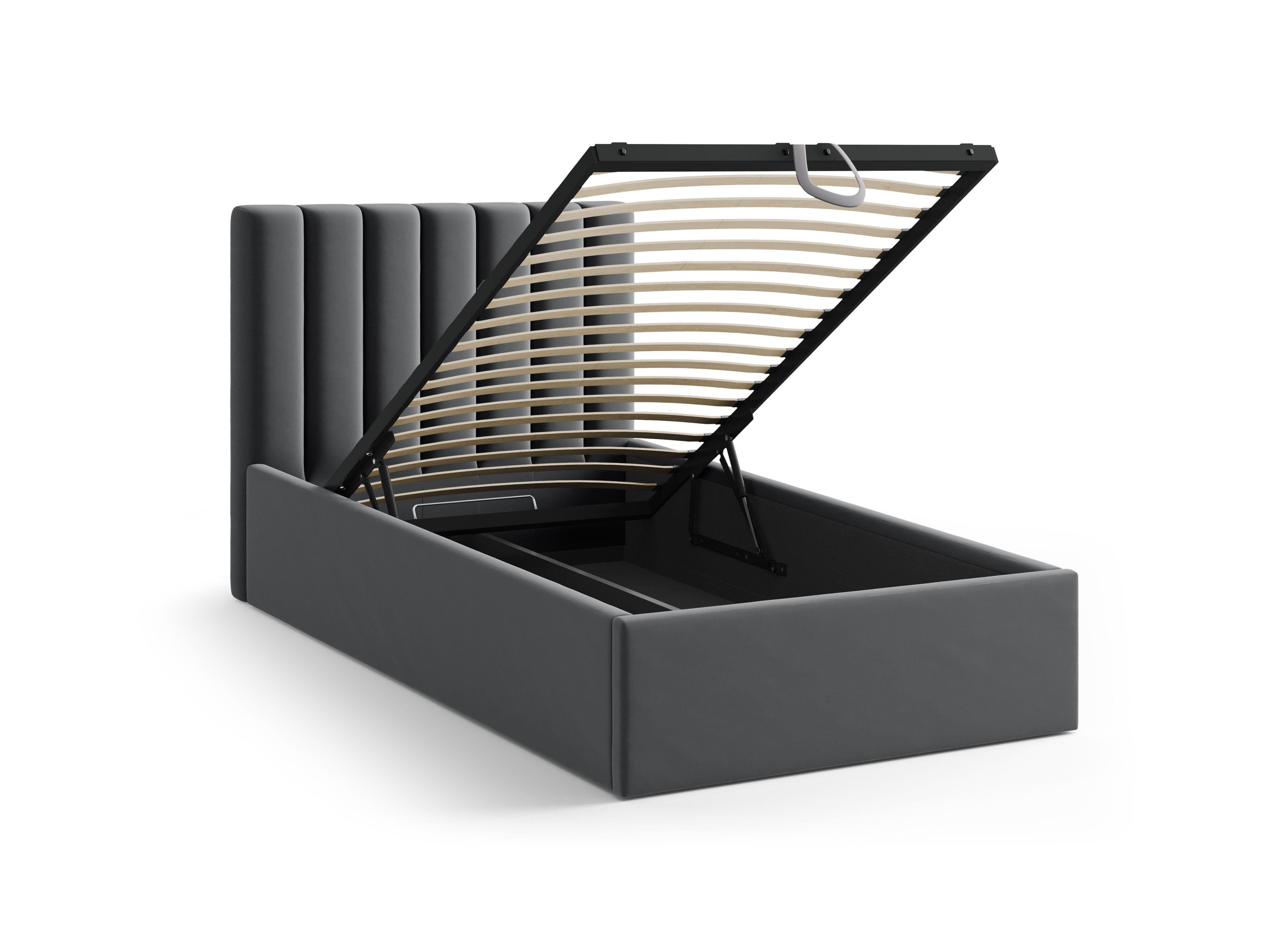 Allison gray velvet single bed with storage for bedding