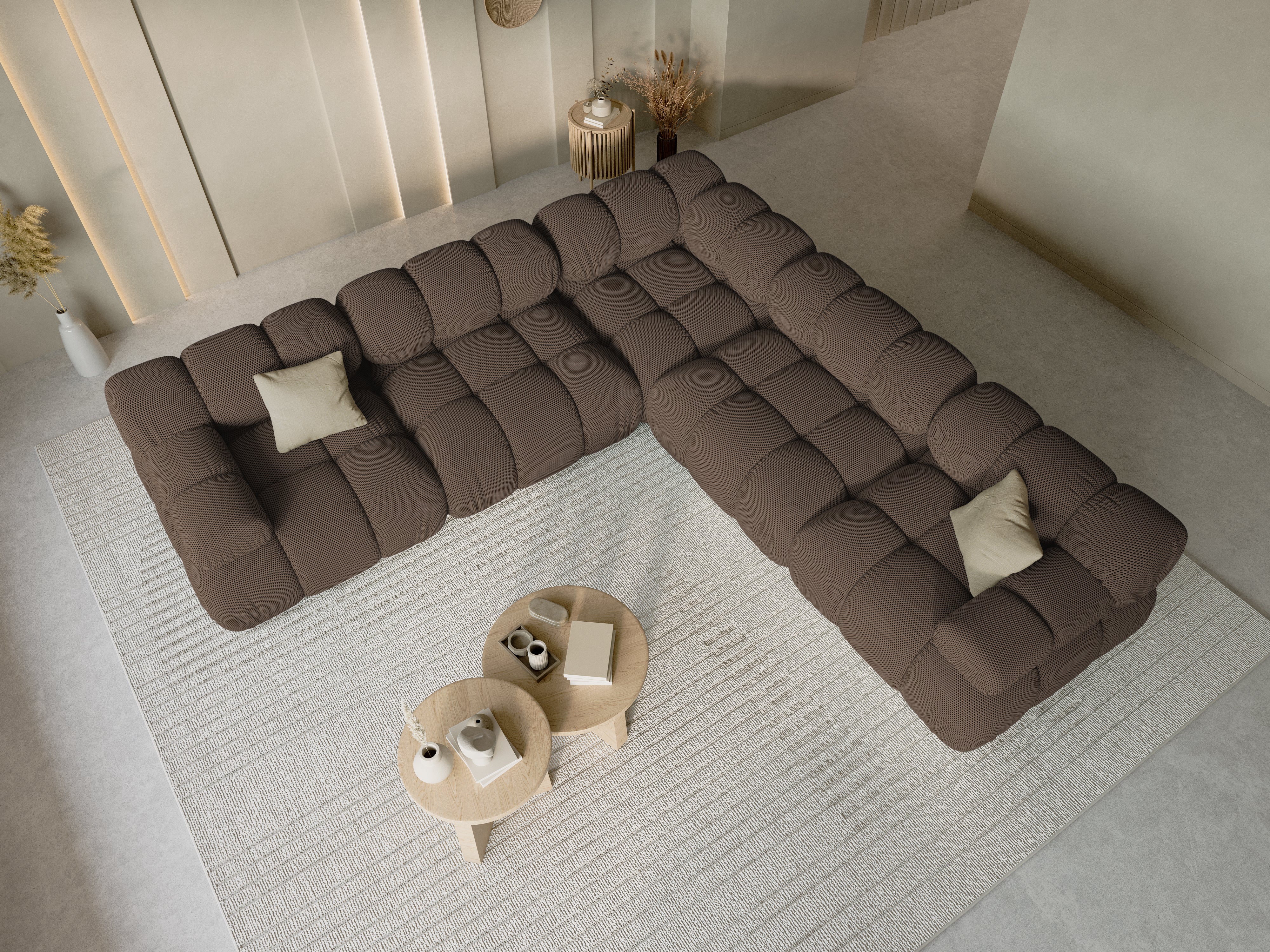 Symmetrical Corner Sofa BELLIS in Brown 3D Fabric