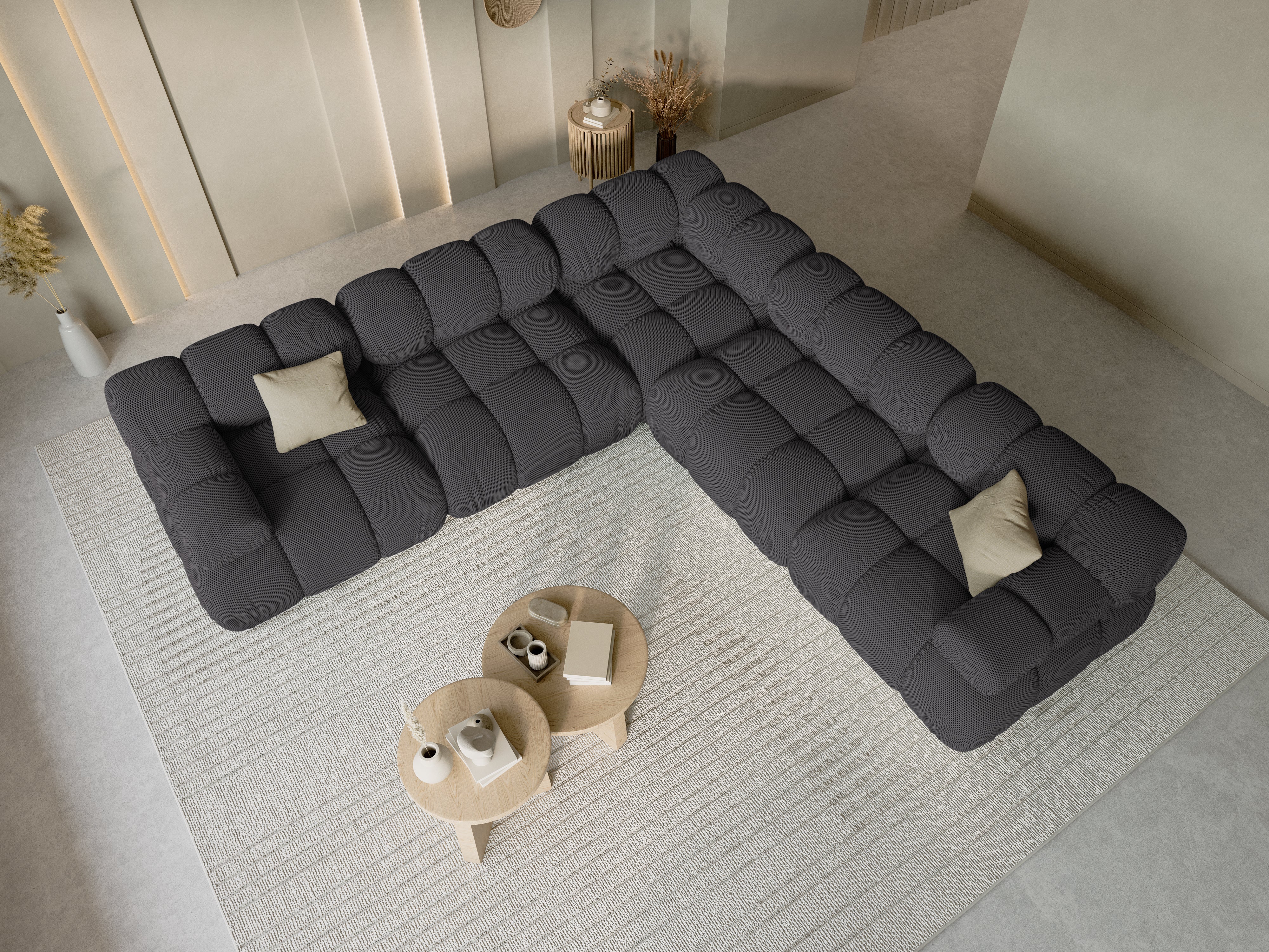 Symmetrical Corner Sofa BELLIS in Dark Gray 3D Fabric