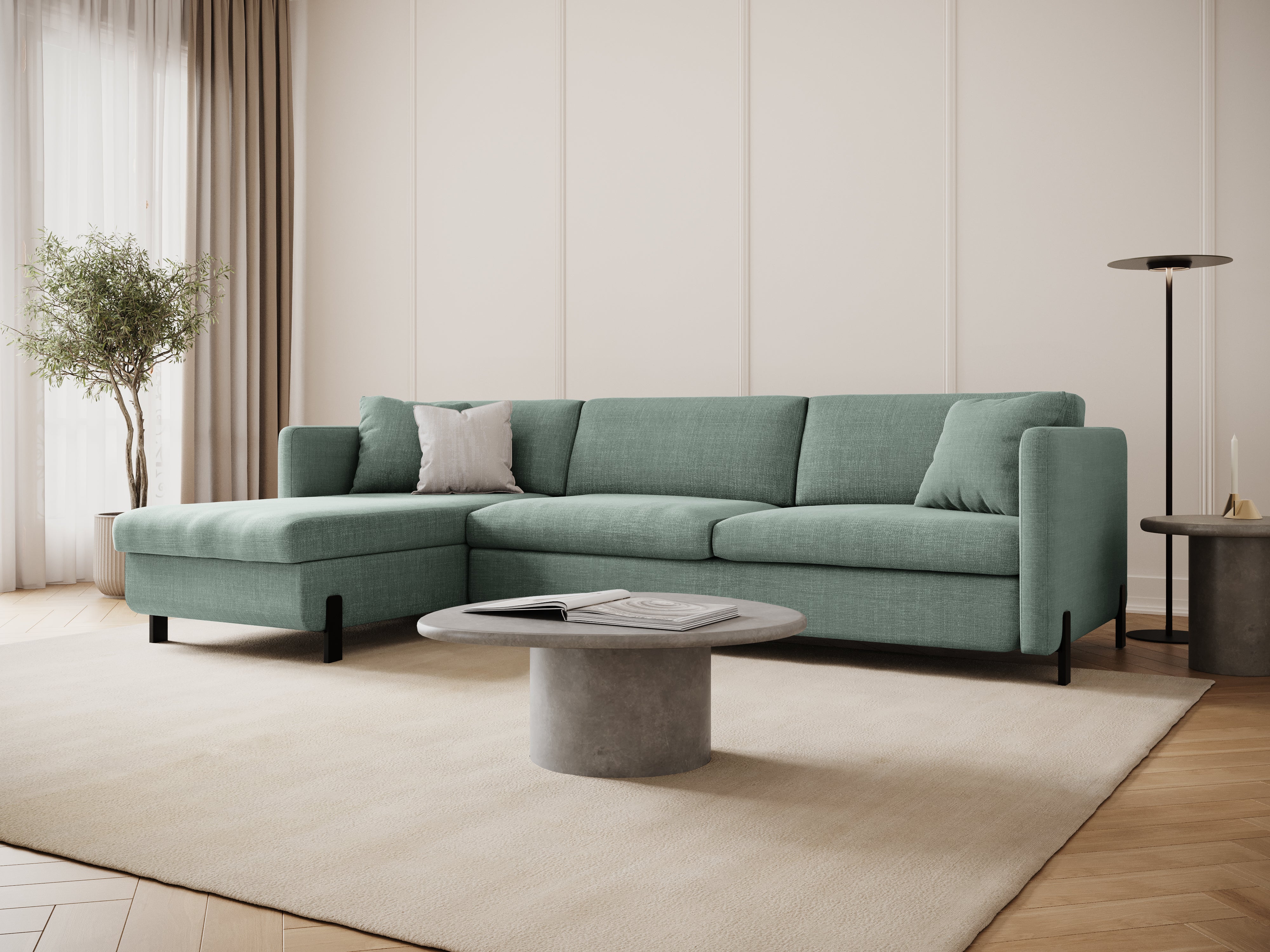 Left Corner Sofa with Bed Function and Box, "Gloria", 5 Seats, Mint, 280x170x80
Made in Europe