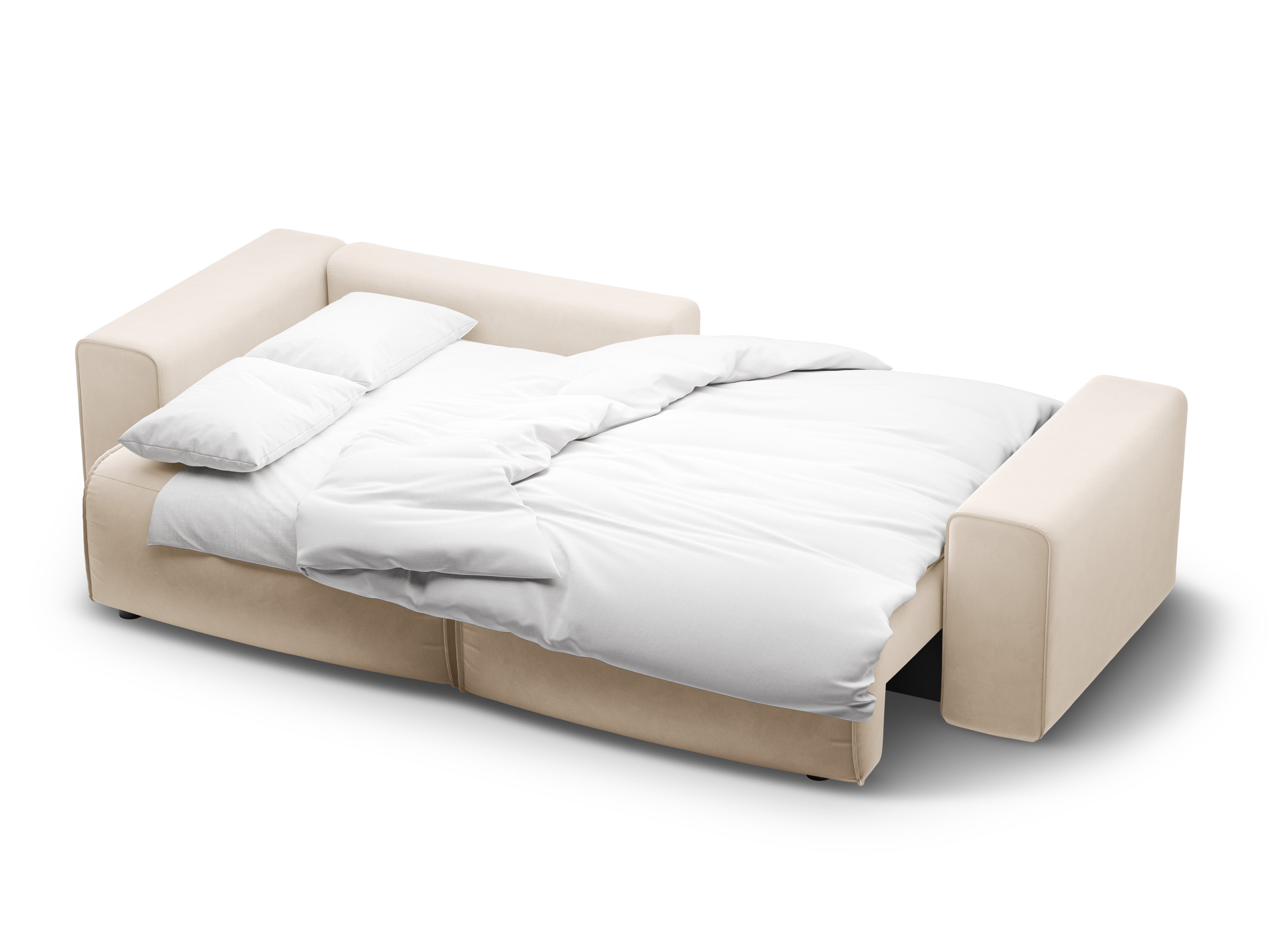 Left-facing velvet corner sofa for 3 people with sleeping function VICTOR beige