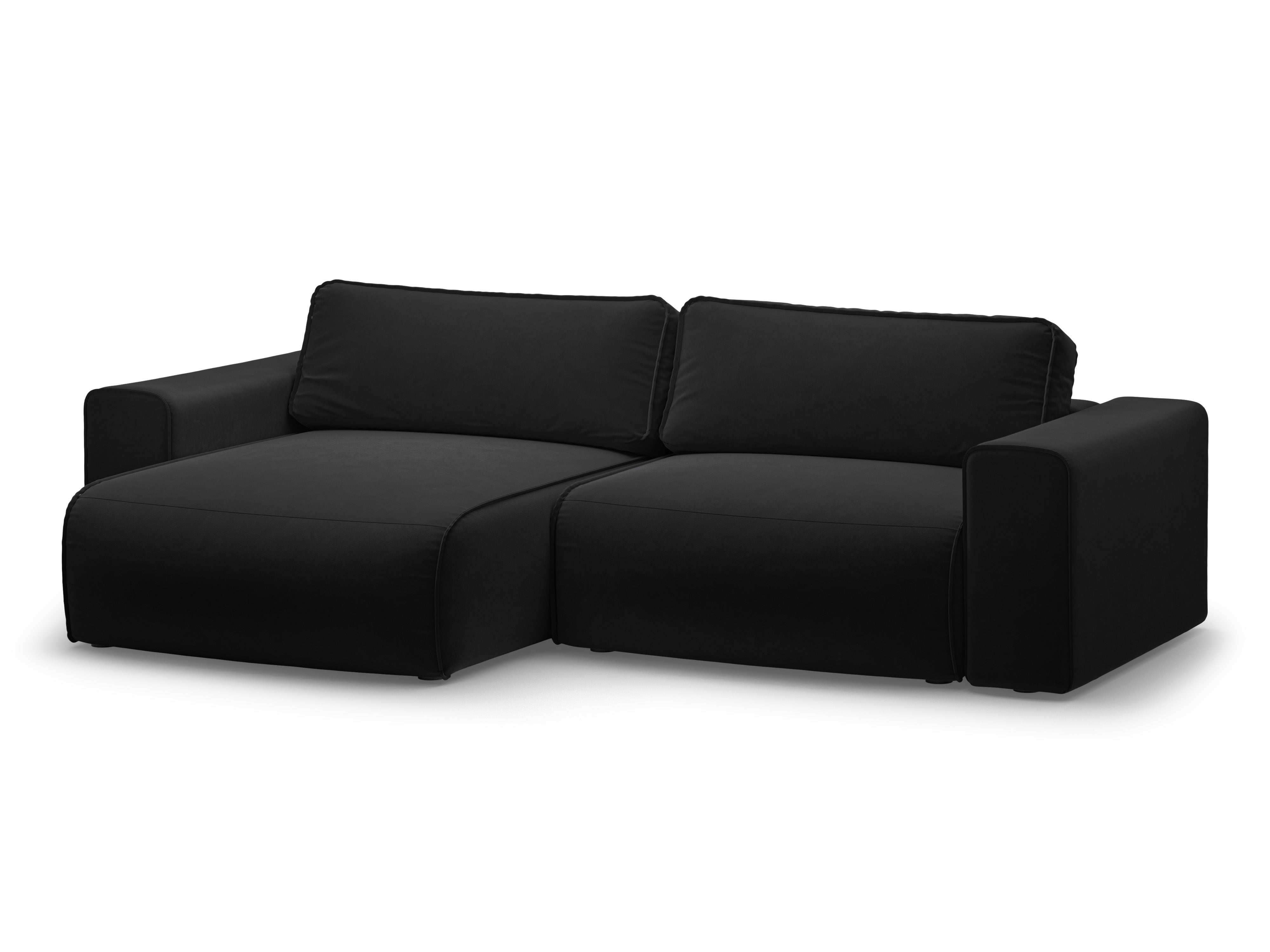 Black velvet left-sided 3-seater sofa bed VICTOR
