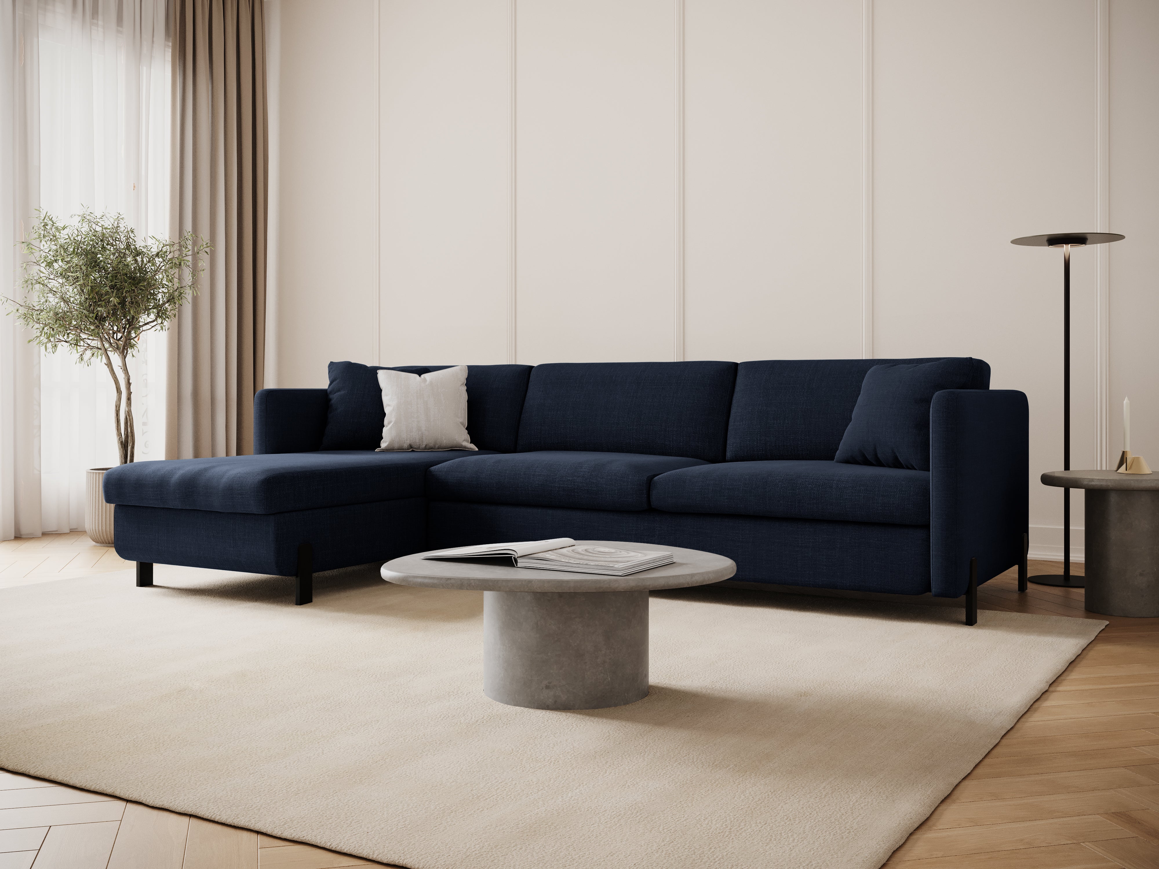 Left Corner Sofa with Bed Function and Box, "Gloria", 4 Seats, Blue, 260x170x80
Made in Europe
