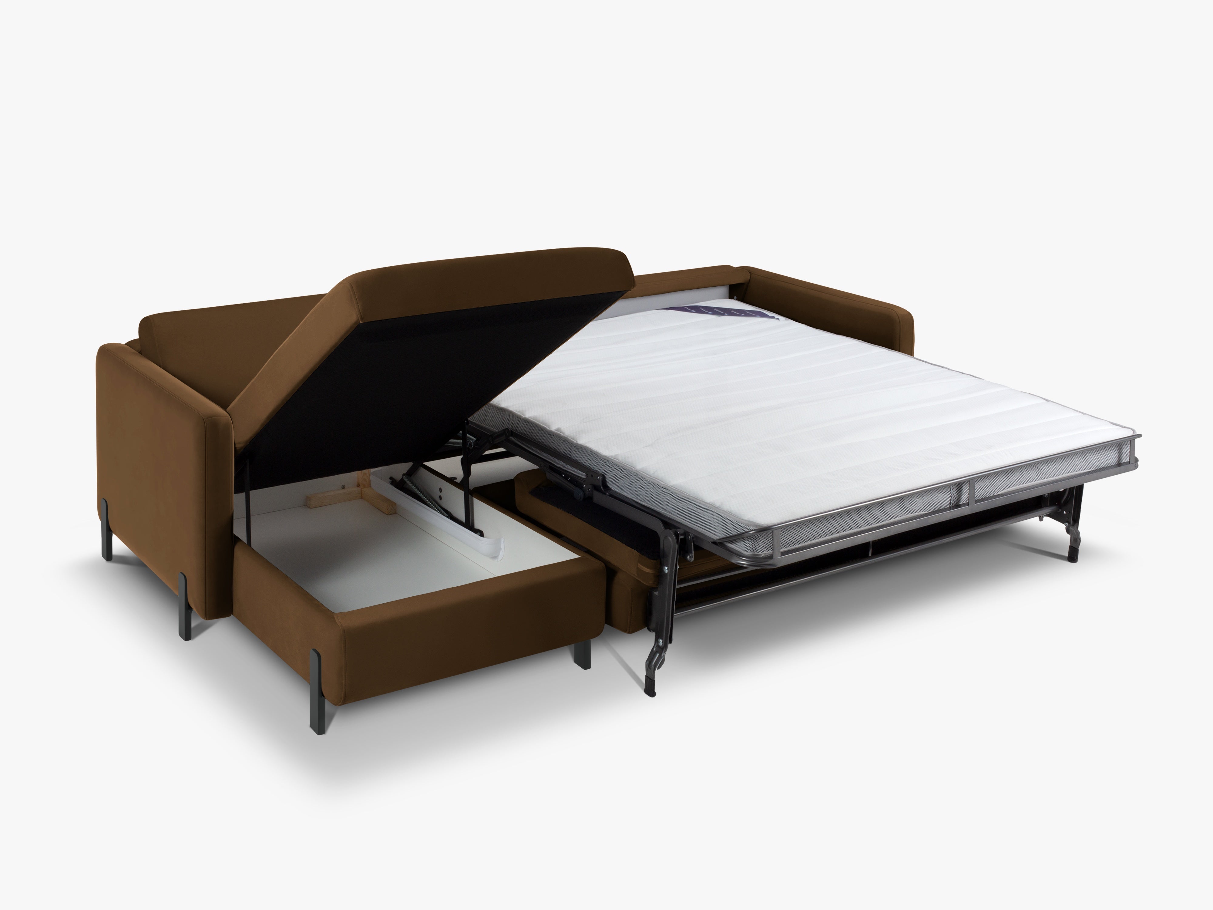 Velvet Left Corner Sofa with Bed Function, "Gloria", 4 Seats, Chocolate, 260x170x80
Made in Europe