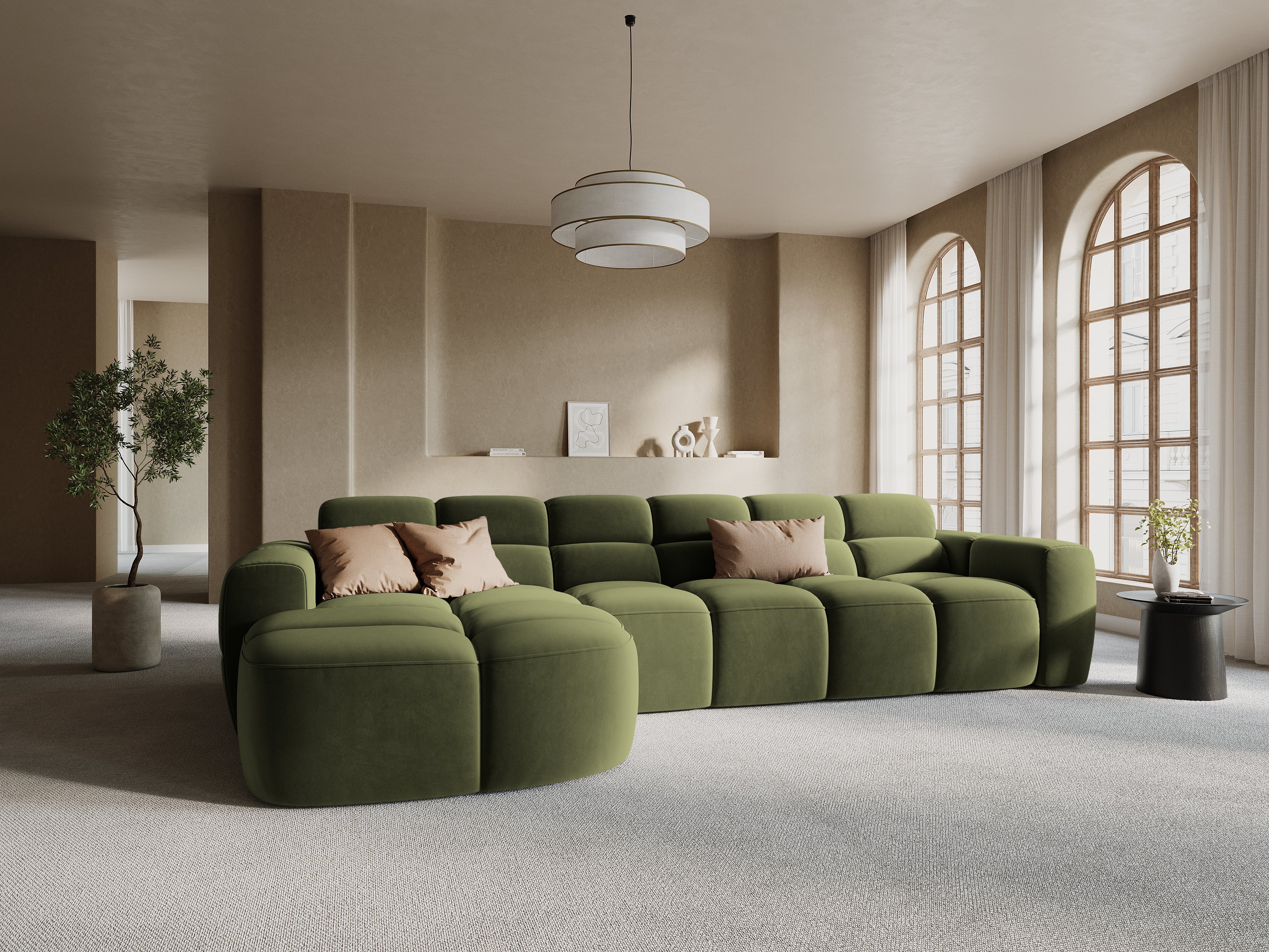 Left-sided corner sofa LISA green chenille [Monika] [Julia spr]
