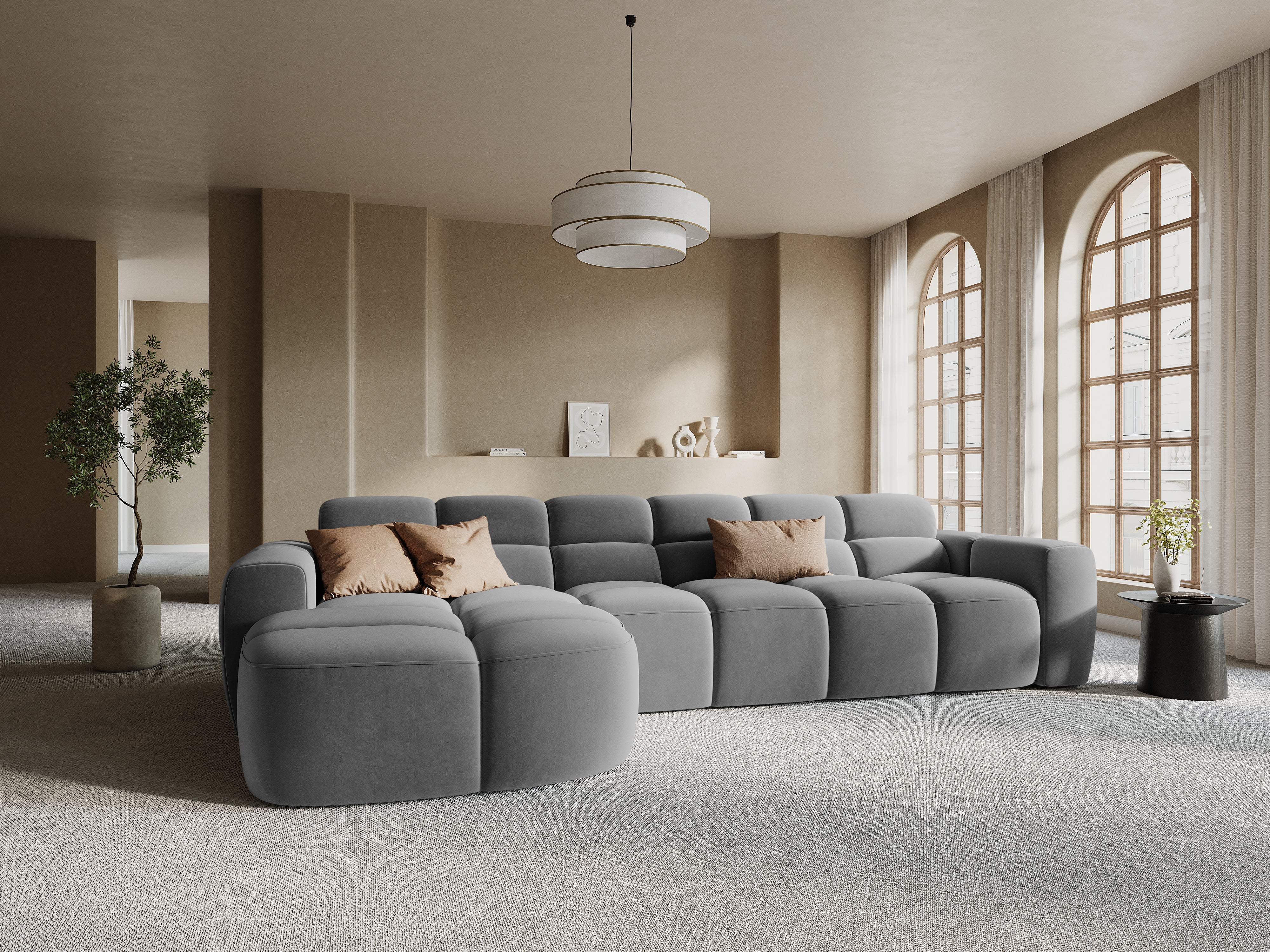 Samt-Ecksofa links LISA hellgrau [Monika] [Julia spr]