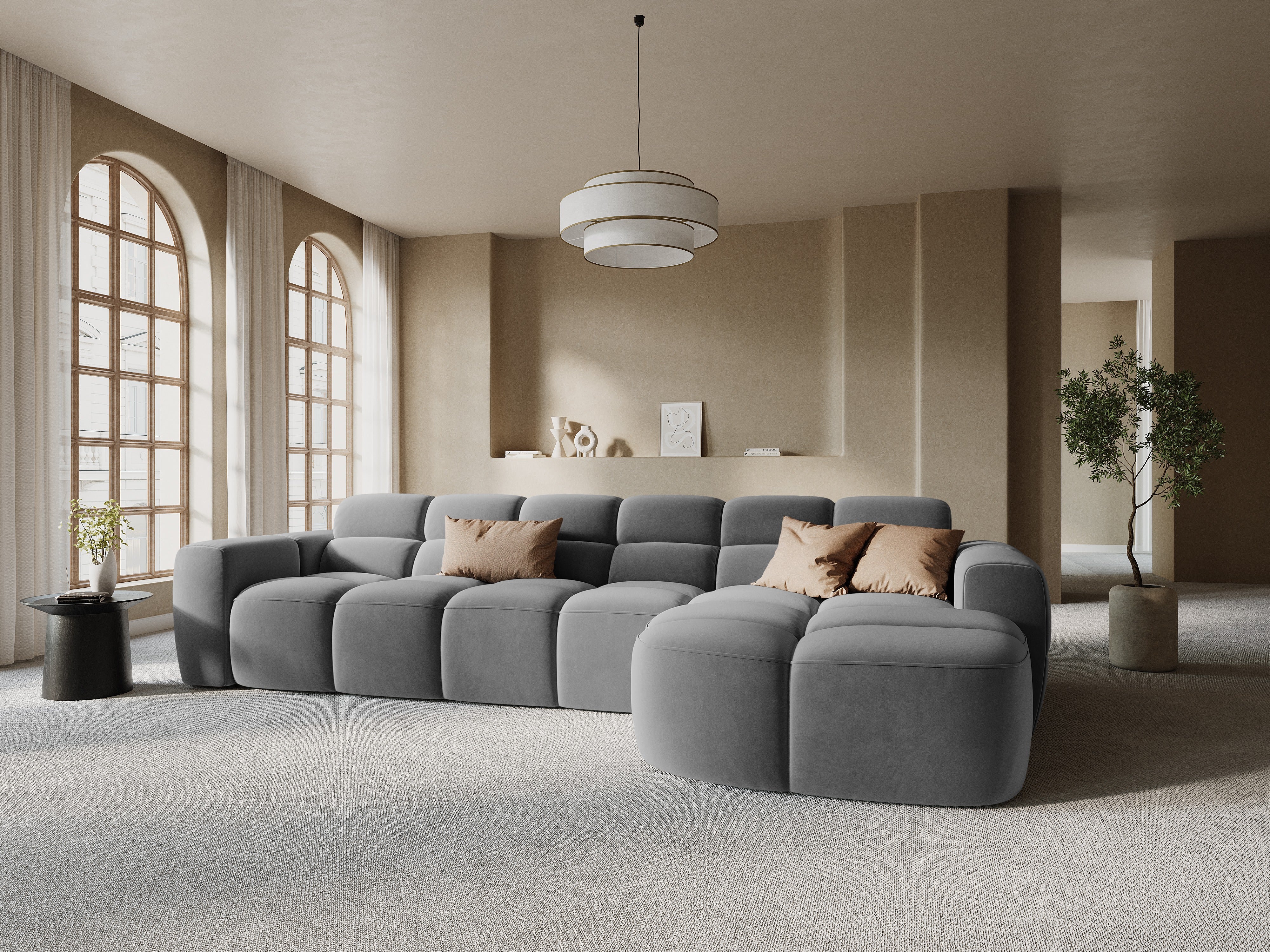 Samt-Ecksofa rechts LISA hellgrau [Monika] [Julia spr]