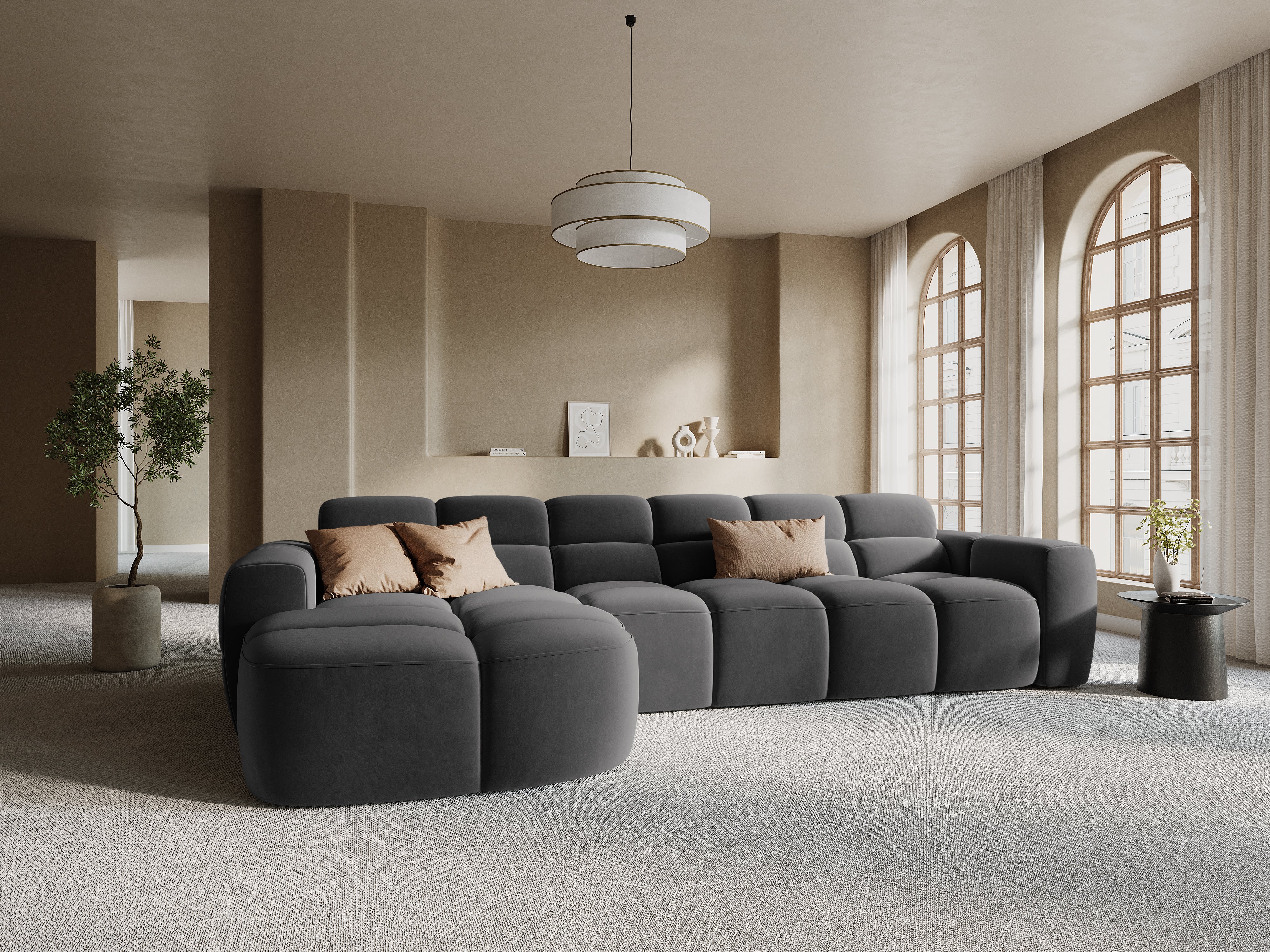 Samt-Ecksofa links LISA dunkelgrau [Monika] [Julia spr]