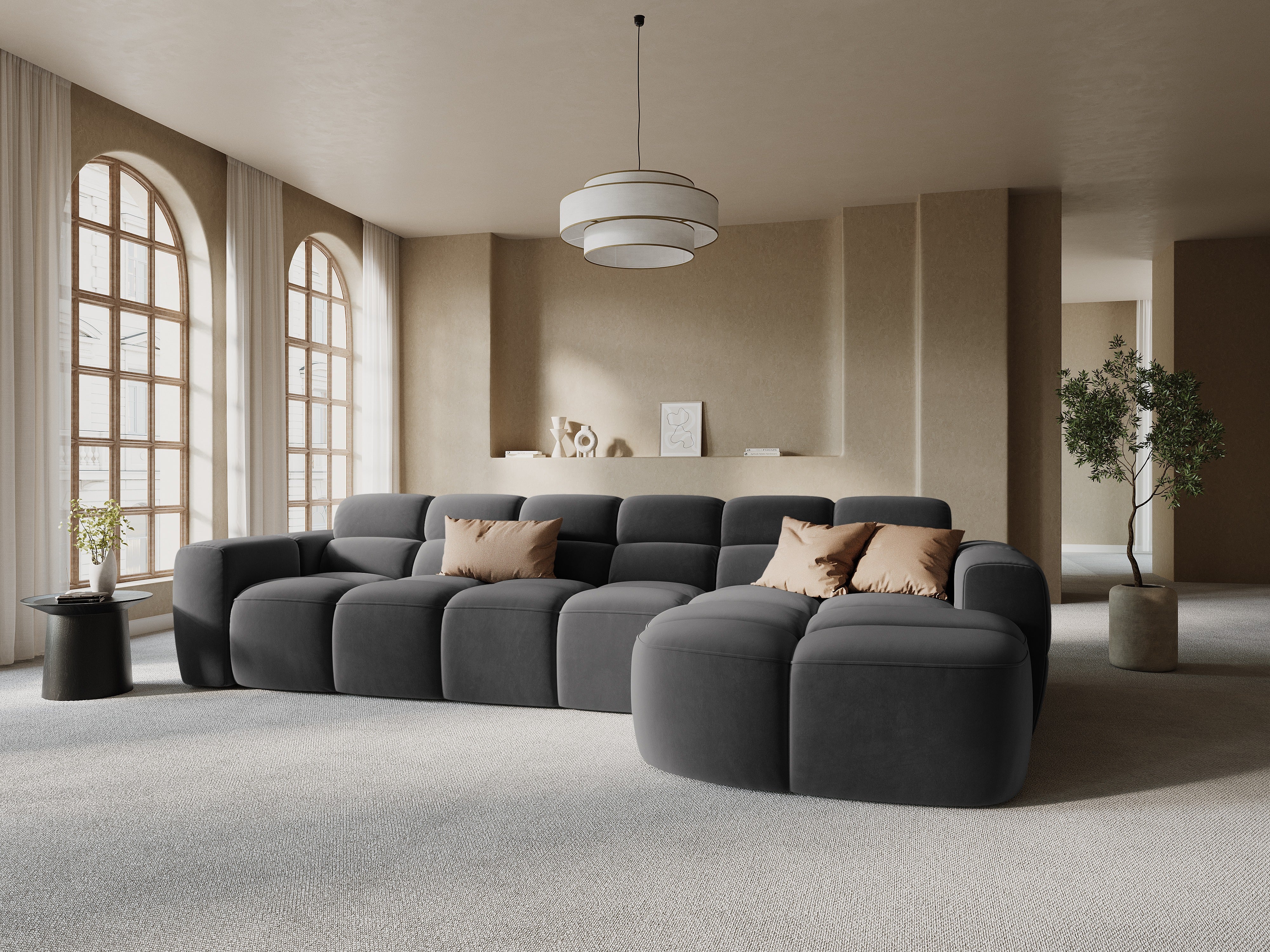 Right-facing velvet corner sofa LISA dark gray [Monika] [Julia spr]