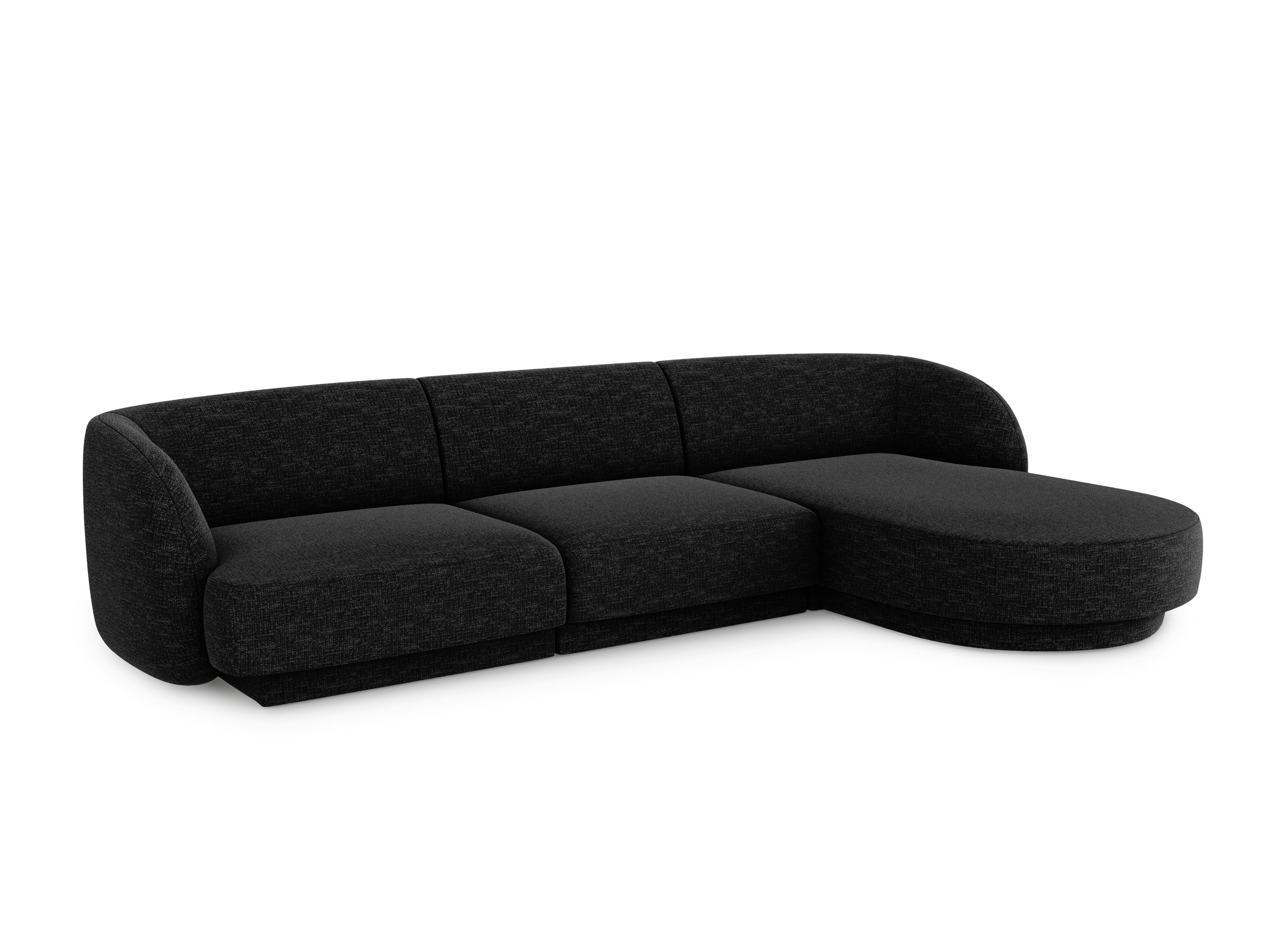 4-sitziges, rechtsseitiges Ecksofa MILEY aus schwarzem Chenille