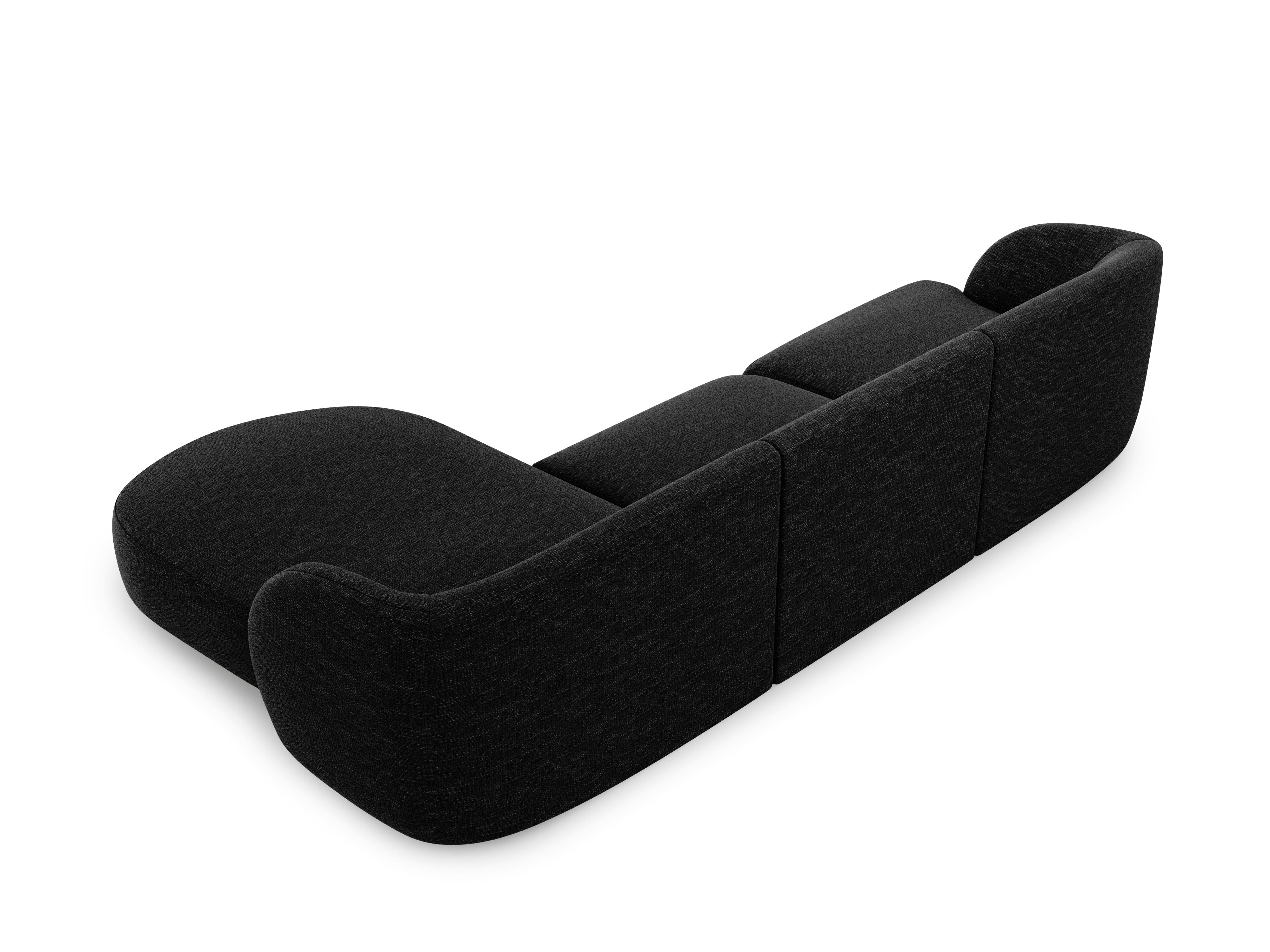 4-sitziges, rechtsseitiges Ecksofa MILEY aus schwarzem Chenille