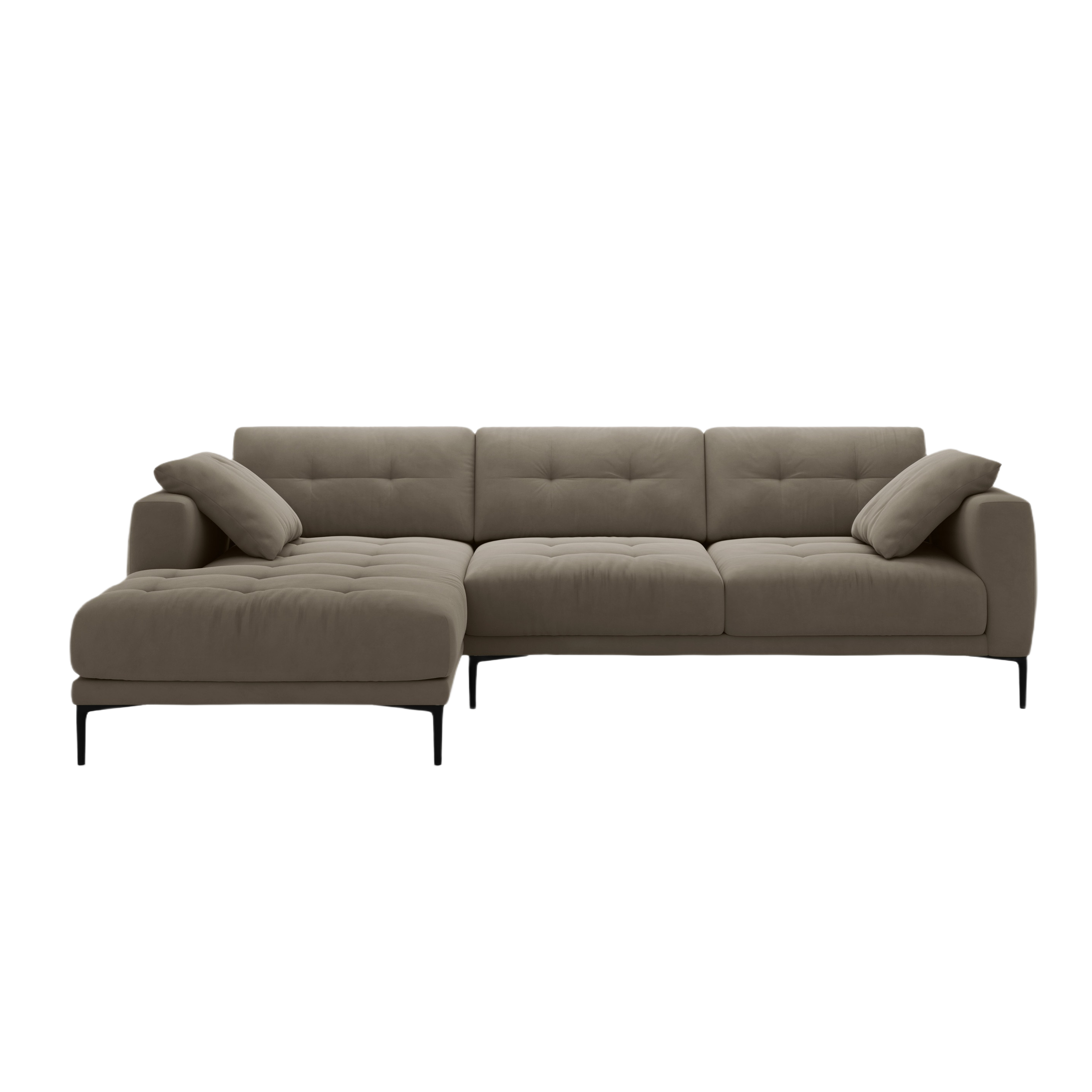 Samt-Ecksofa links BEMY grau-braun