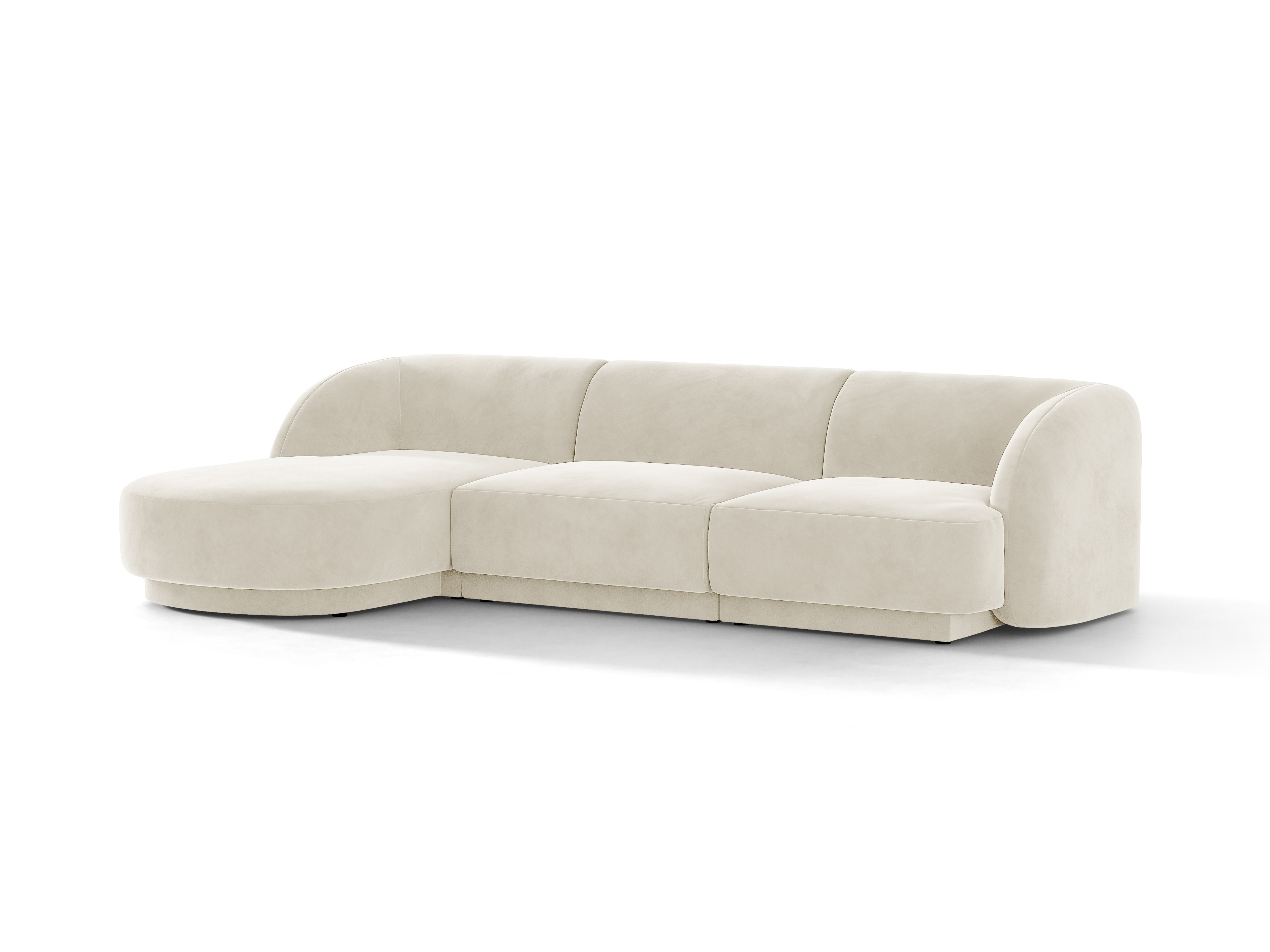 Velvet corner sofa for 4 people, left-sided, MILEY in beige