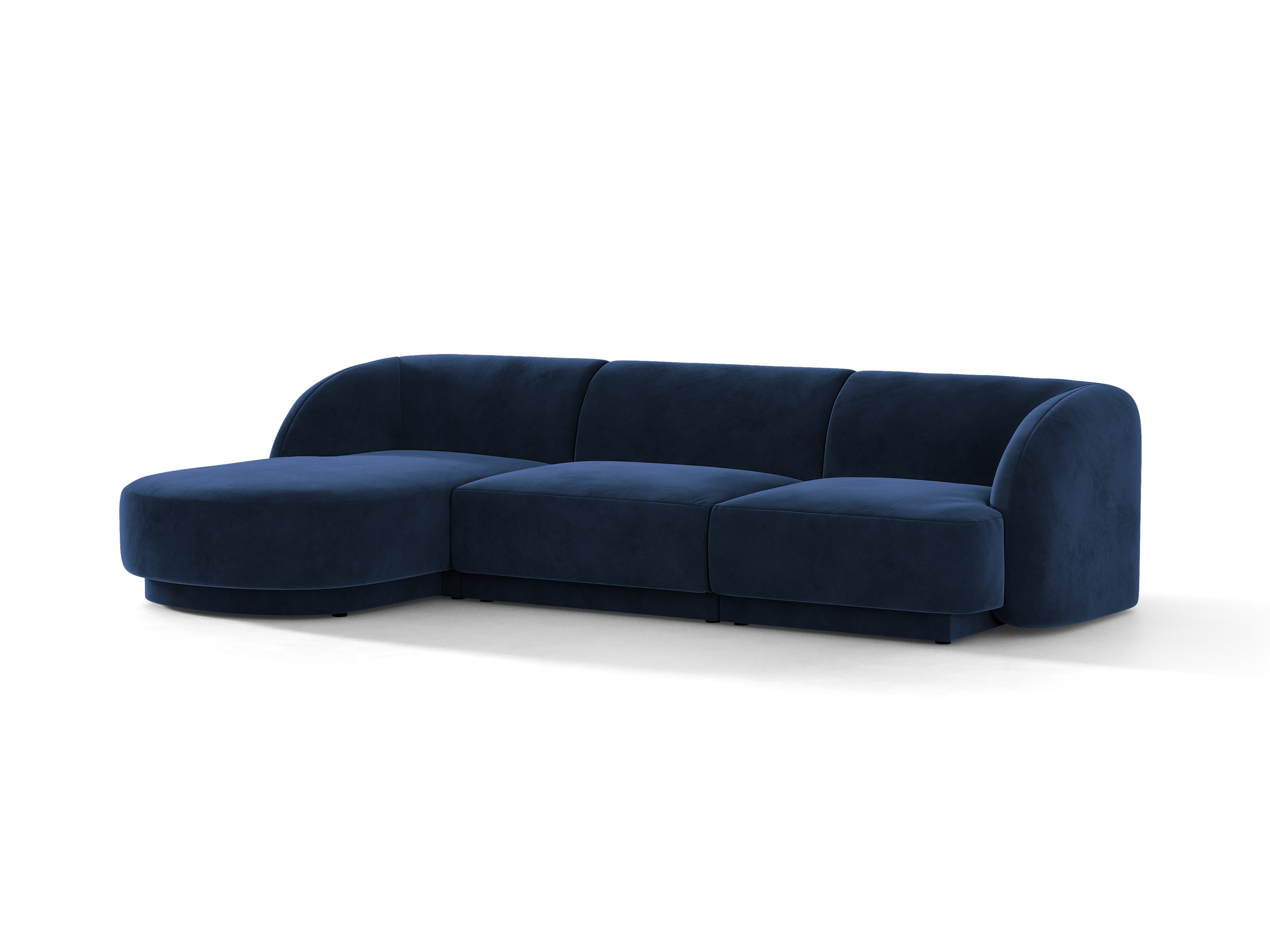 Velvet corner sofa for 4 people, left-sided, MILEY in navy blue