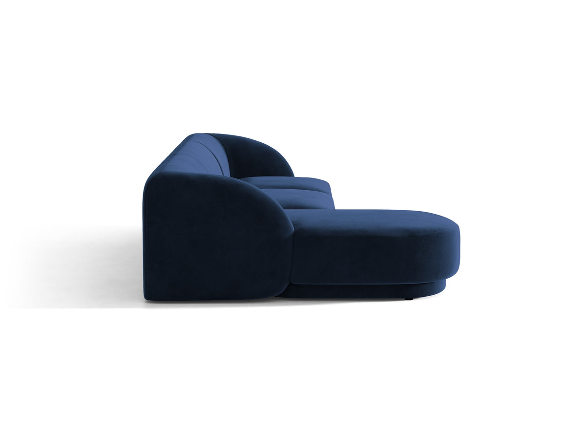 Velvet corner sofa for 4 people, left-sided, MILEY in navy blue