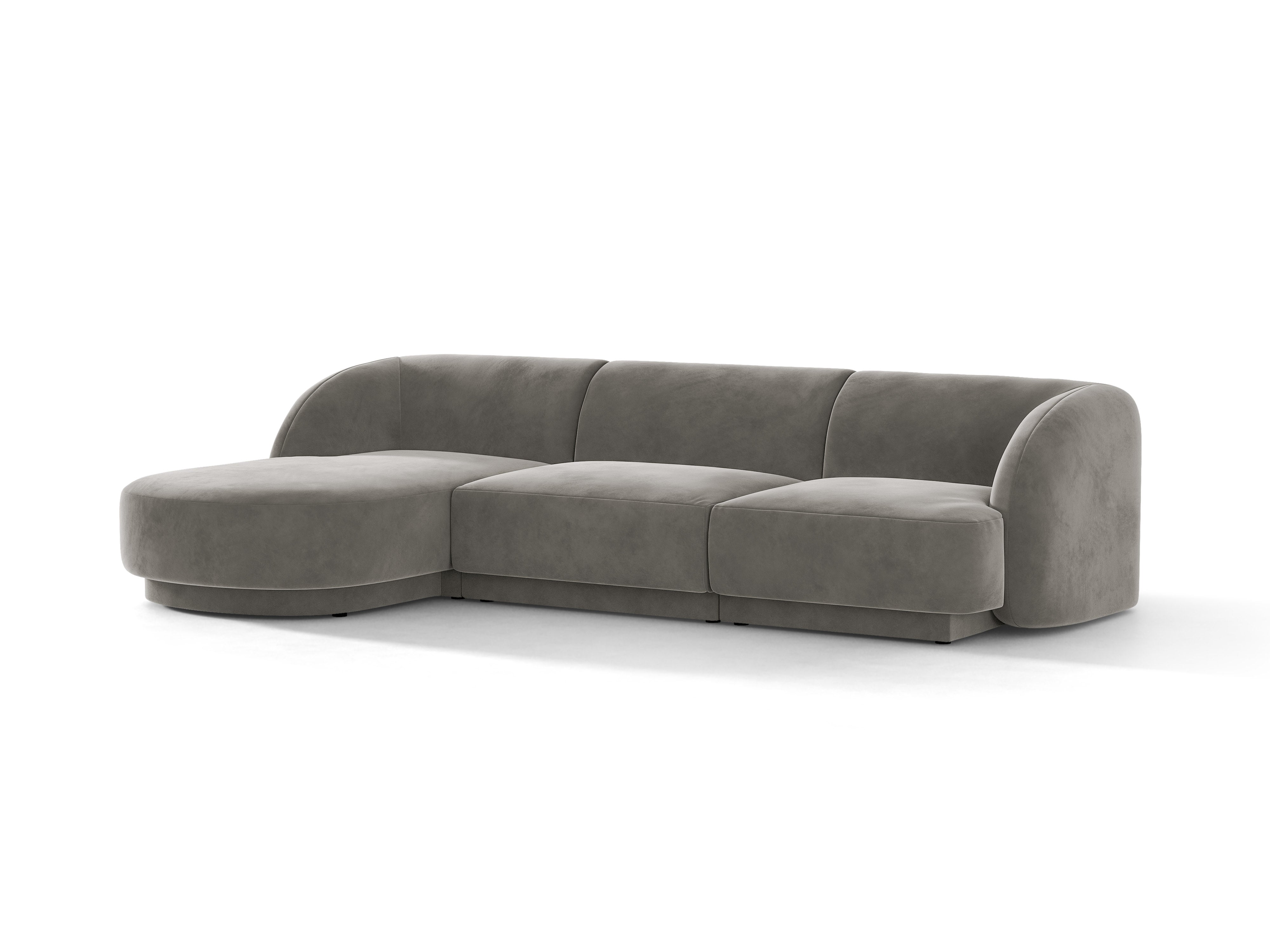 Velvet corner sofa for 4 people, left-sided, MILEY light gray