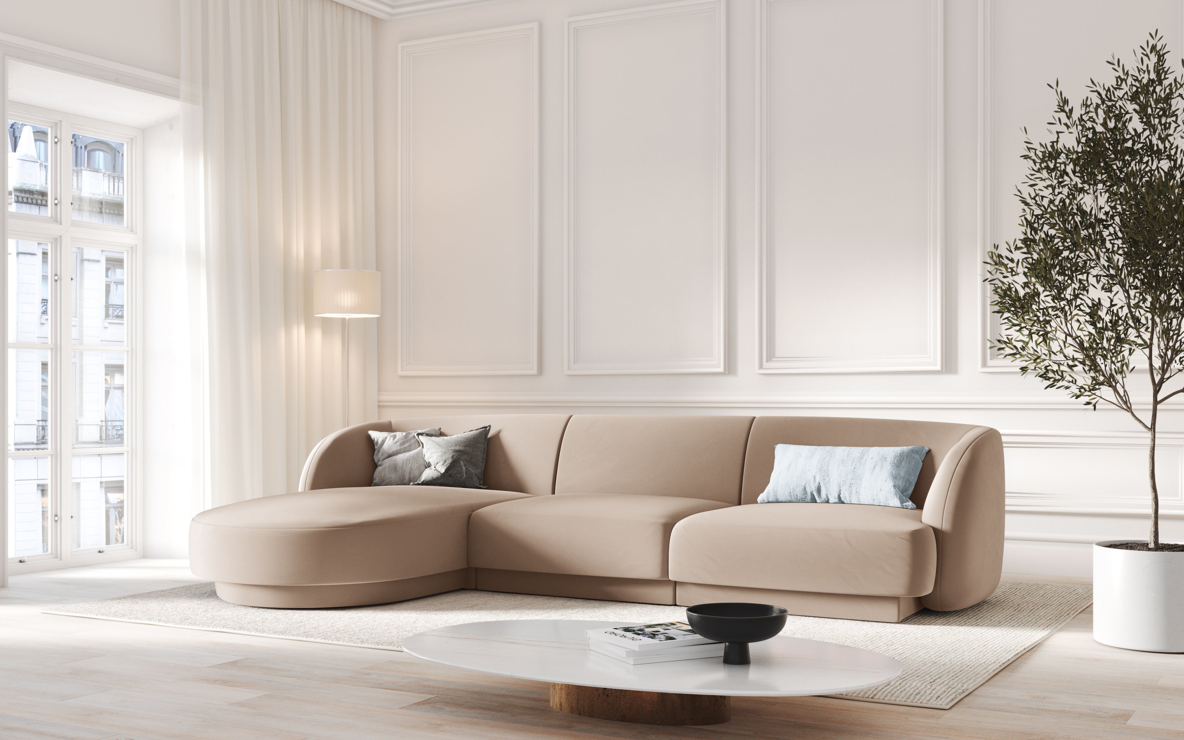 4-sitzige linke Eckcouch MILEY beige Chenille