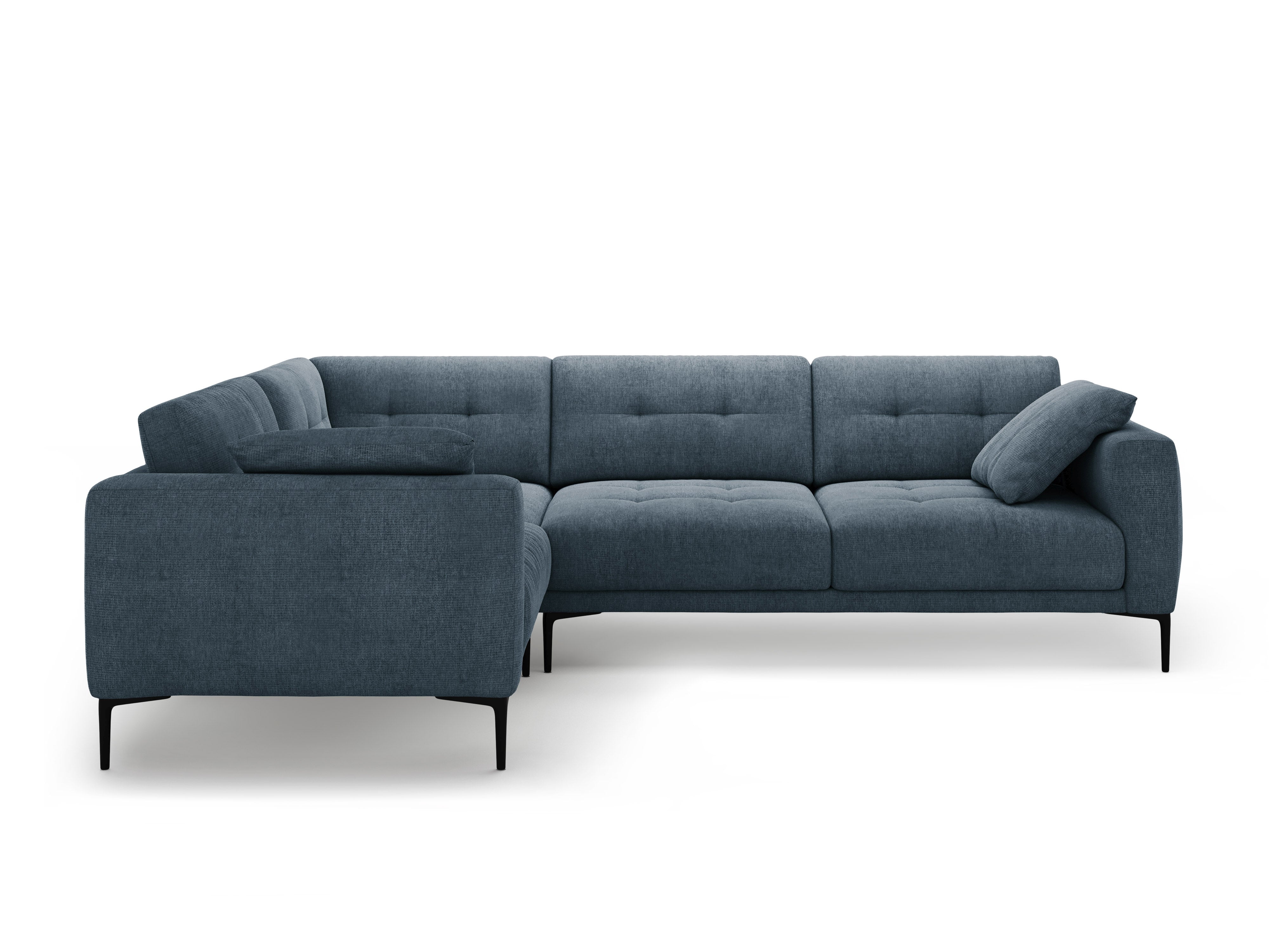 Left-facing L-shaped corner sofa BEMY in dark blue chenille