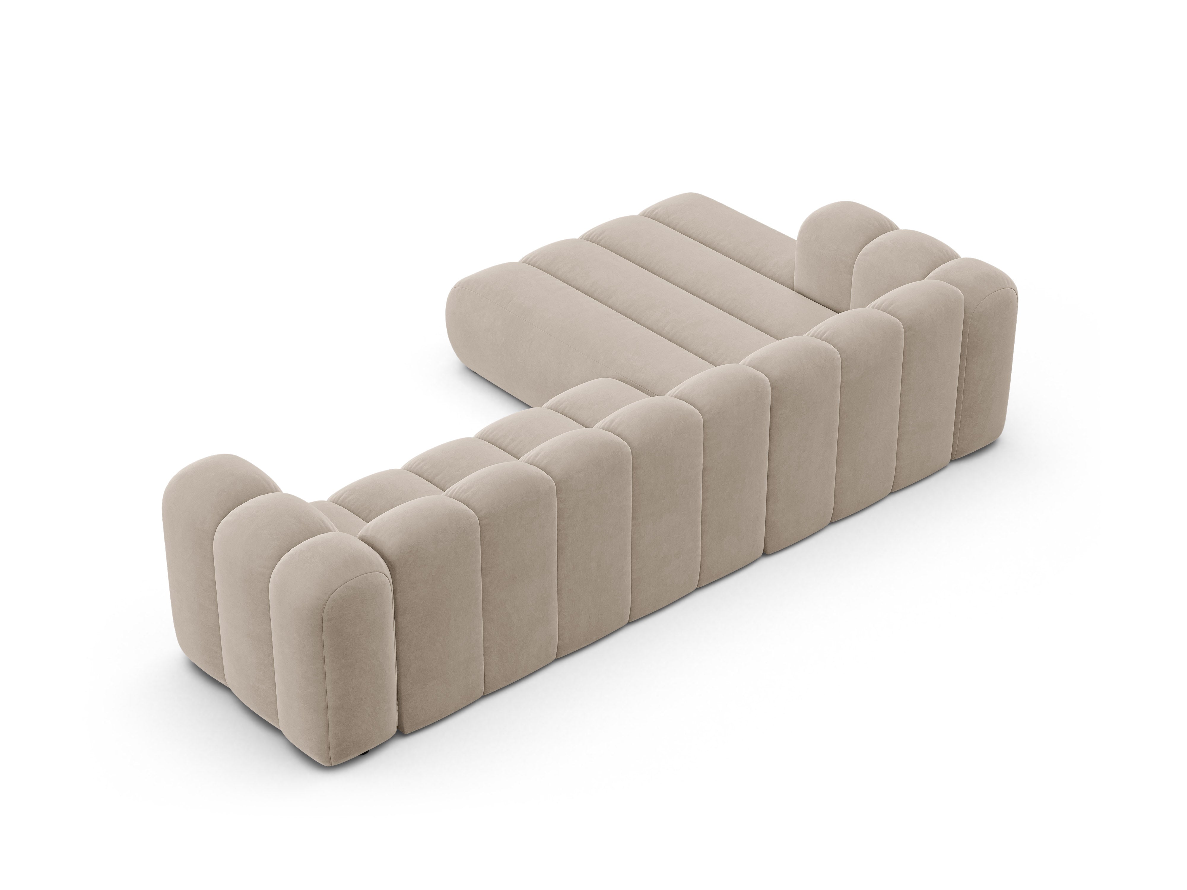 Velvet corner sofa for 4 people, left-sided, LUPINE, beige