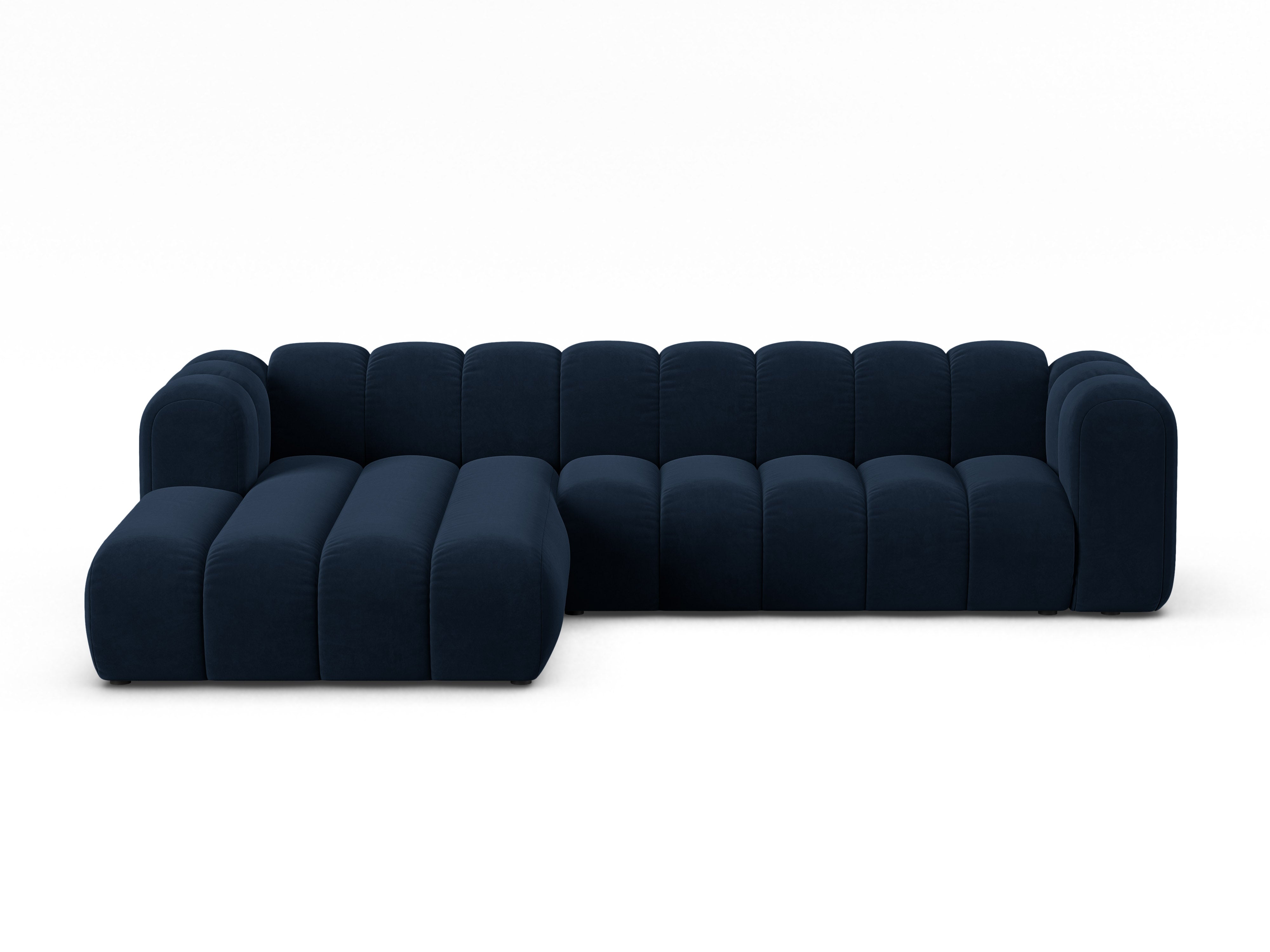 Velvet corner sofa for 4 people, left-sided LUPINE in navy blue