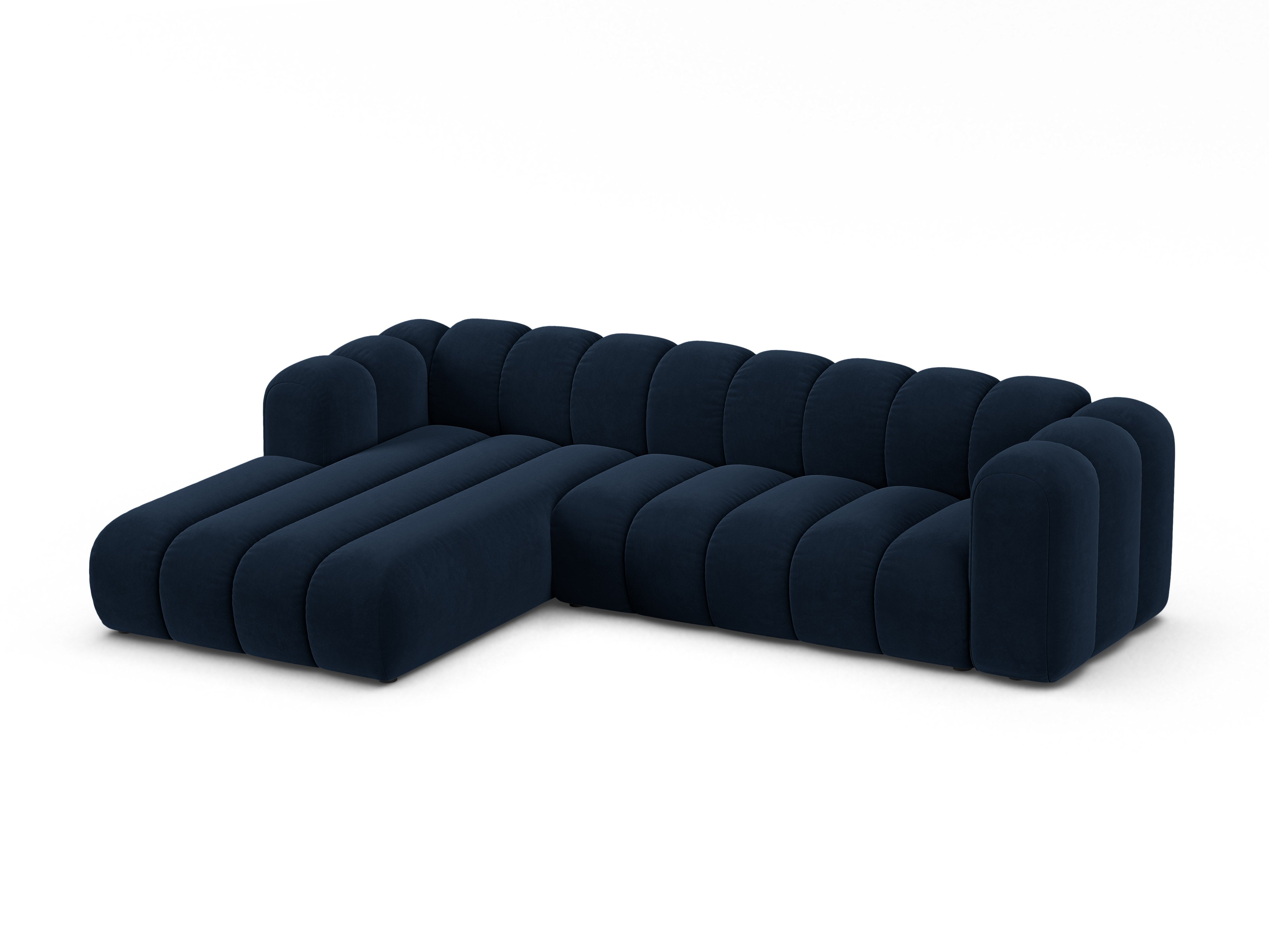 Velvet corner sofa for 4 people, left-sided LUPINE in navy blue