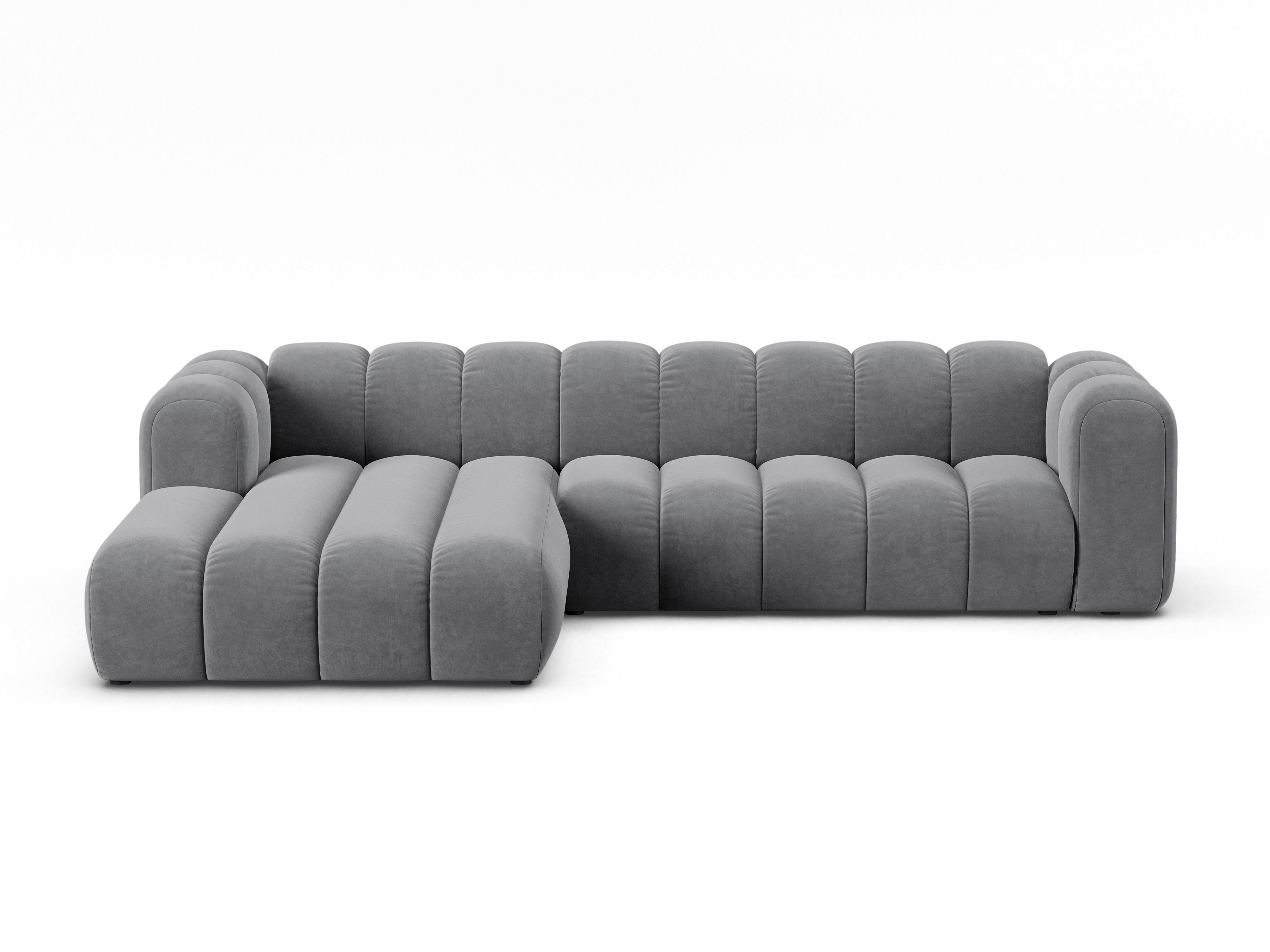 Velvet corner sofa for 4 people, left-sided LUPINE gray