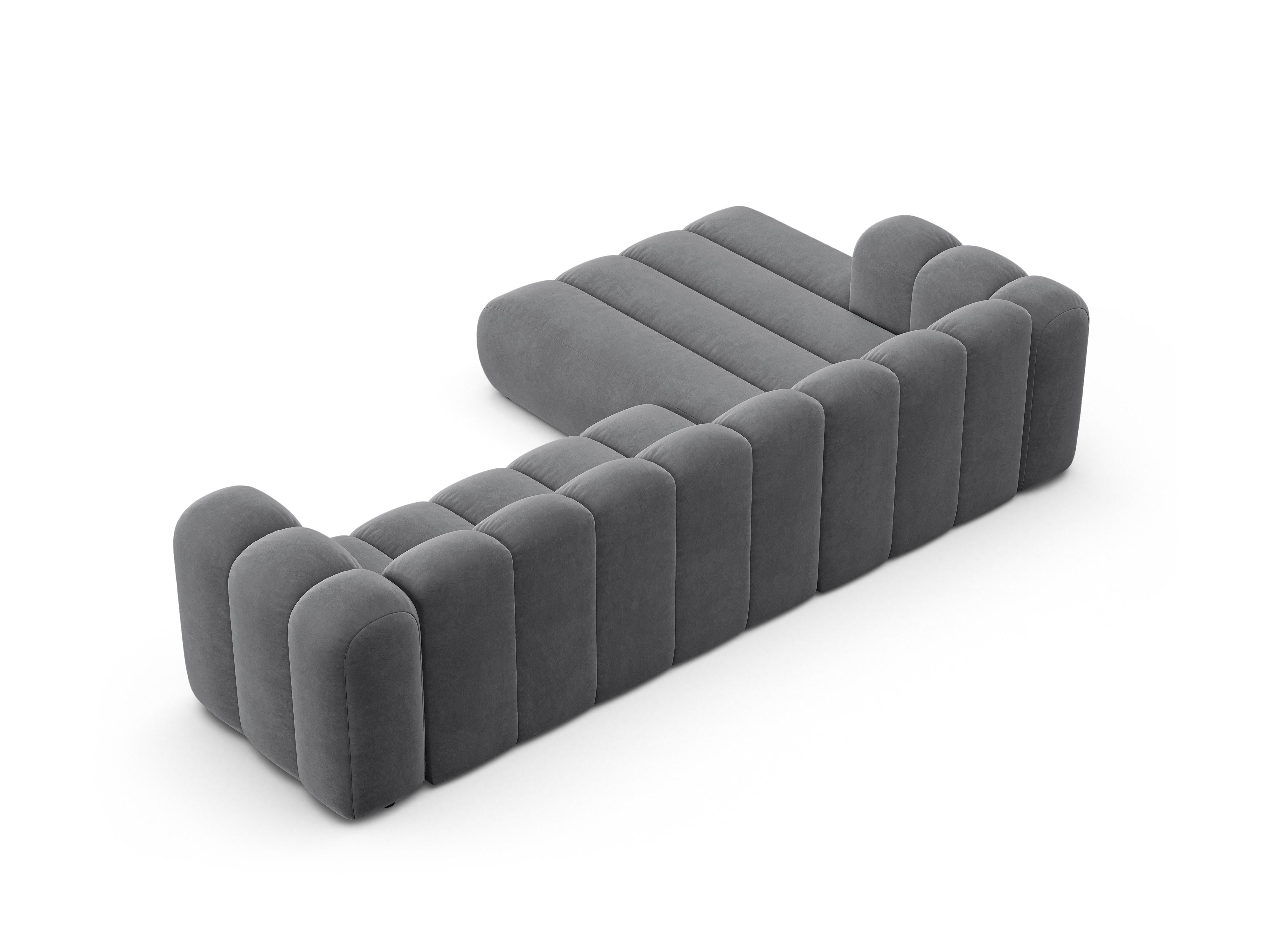 Velvet corner sofa for 4 people, left-sided LUPINE gray