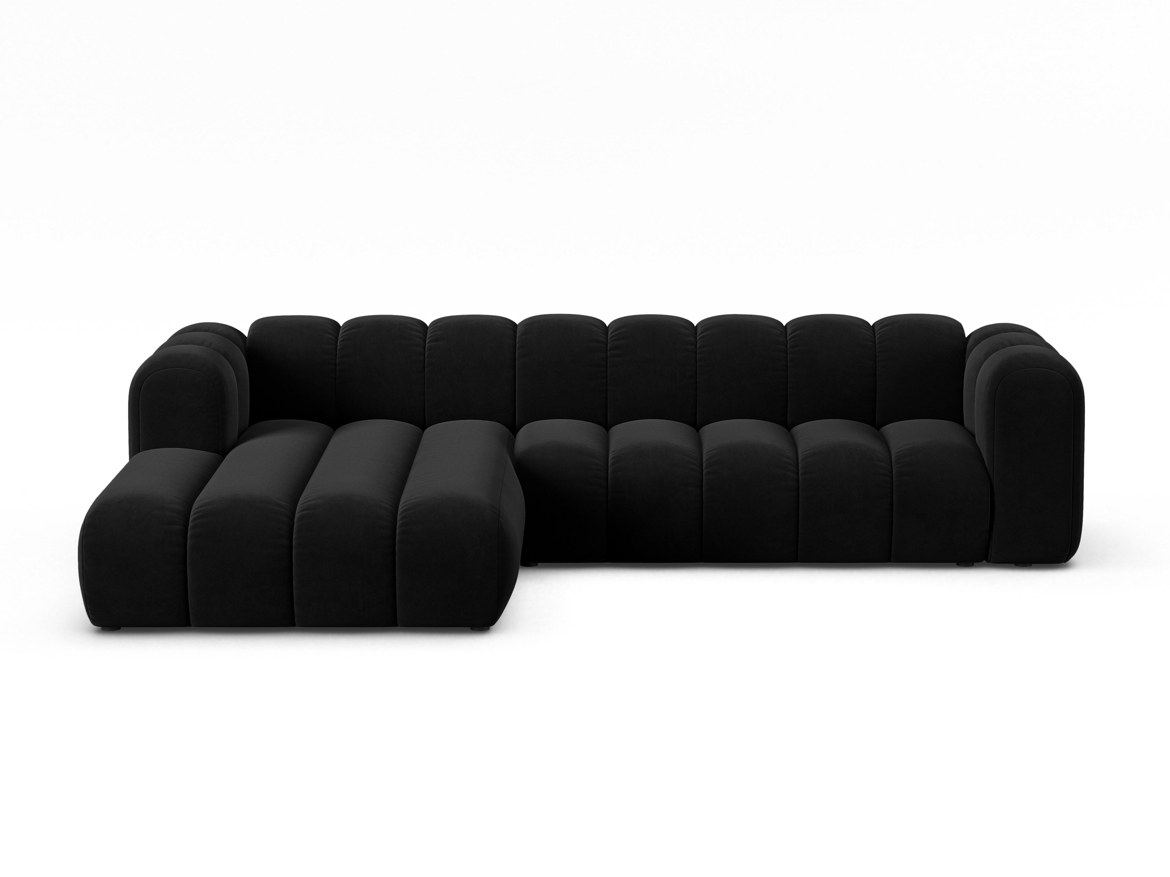 Black velvet corner sofa for 4 people, left-sided LUPINE