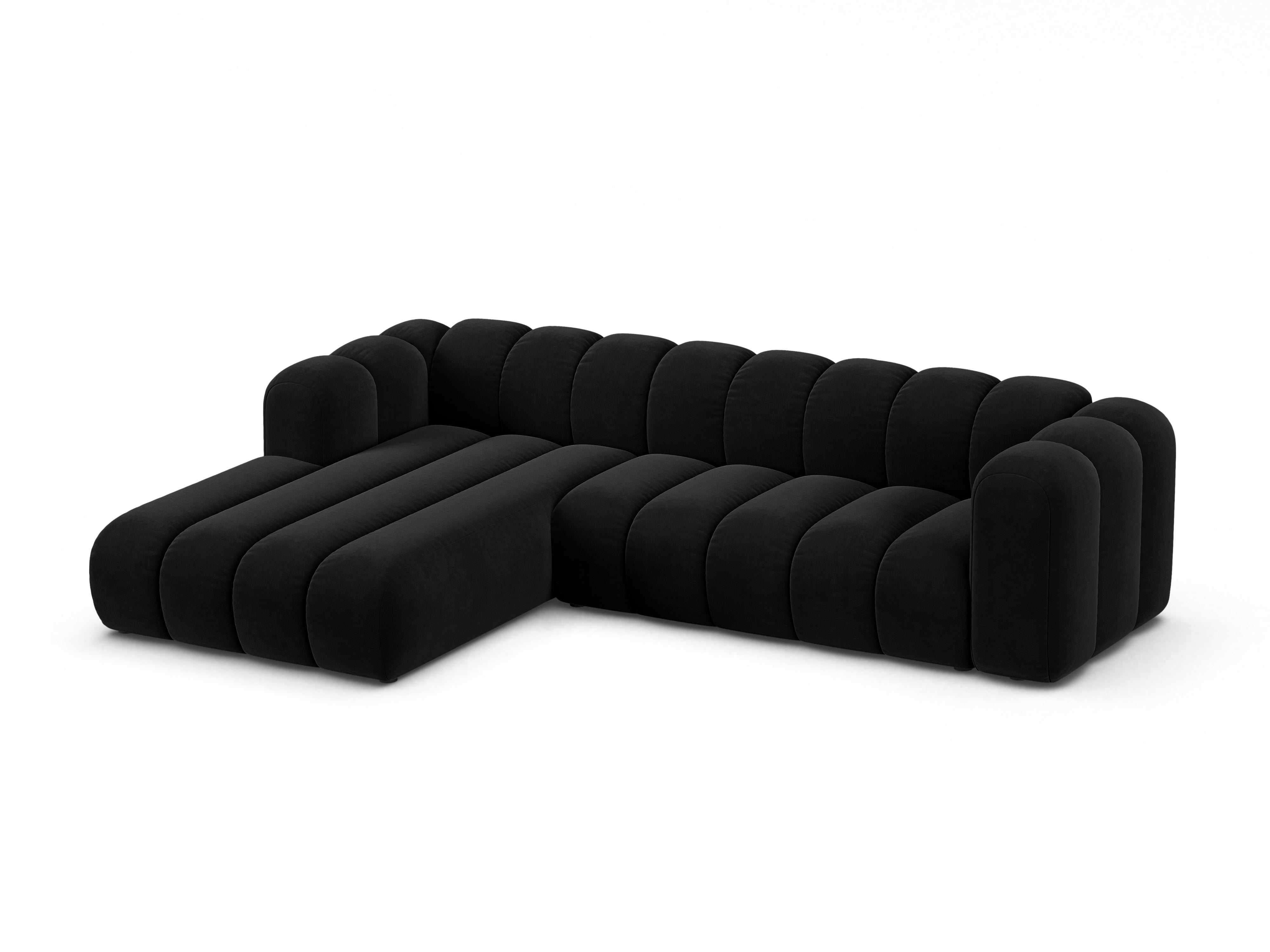 Black velvet corner sofa for 4 people, left-sided LUPINE