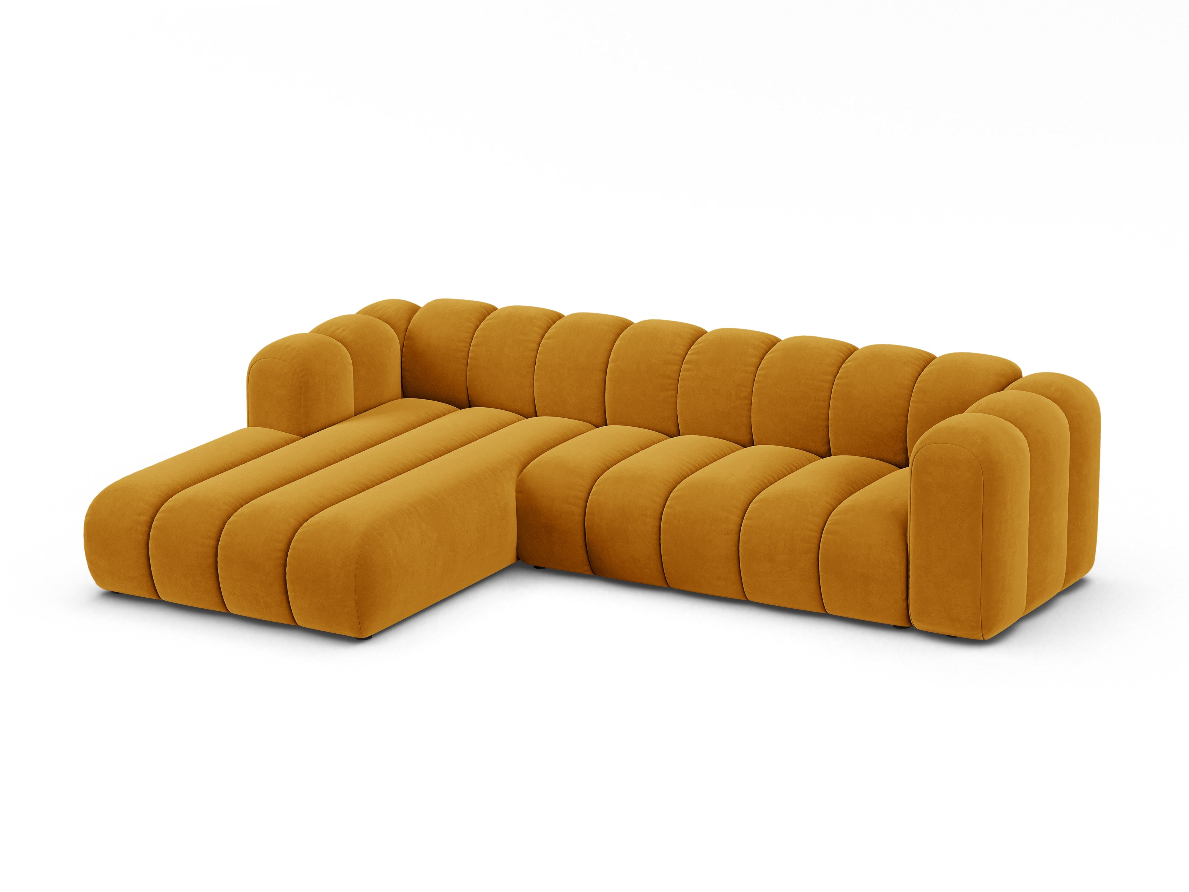 Velvet corner sofa for 4 people, left-sided LUPINE mustard