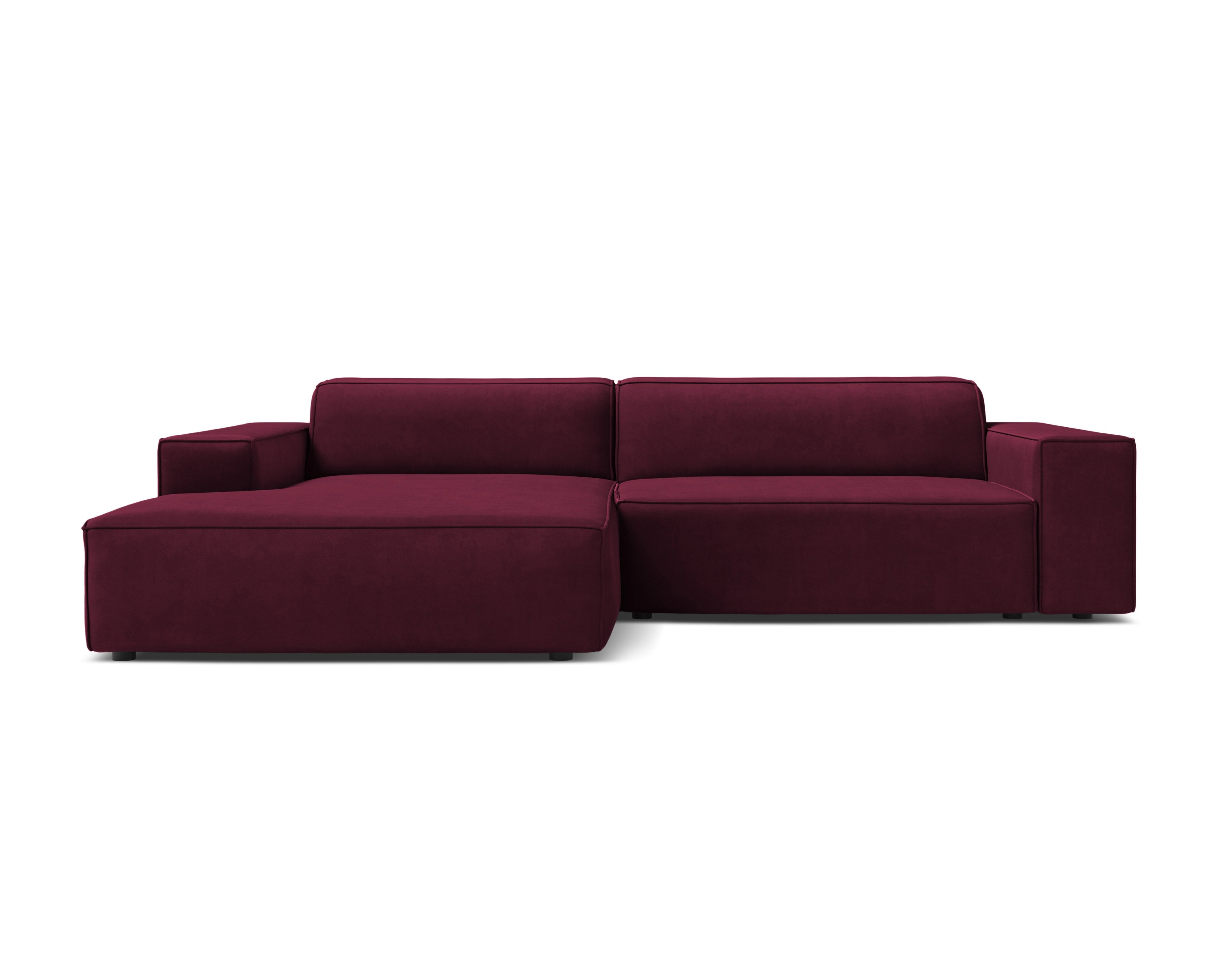 Left-facing 3-seater sofa JODIE in burgundy velvet