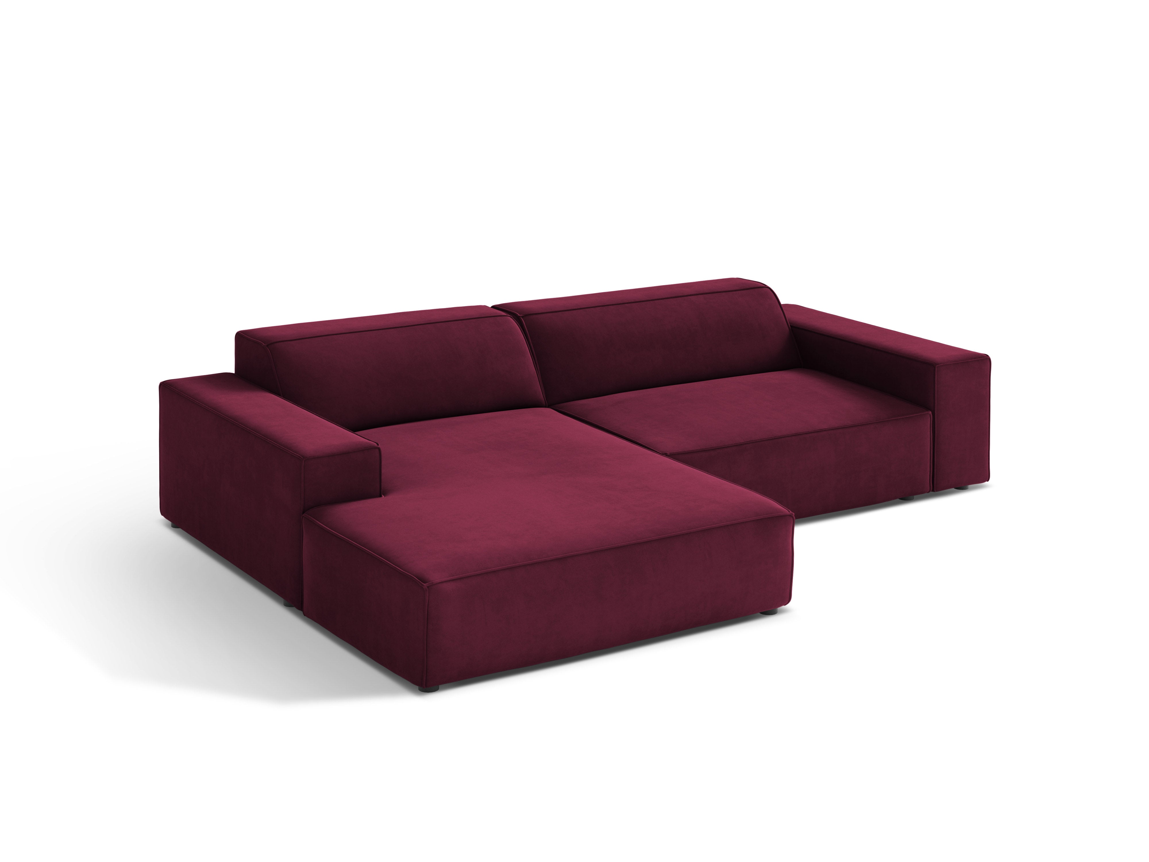 Left-facing 3-seater sofa JODIE in burgundy velvet