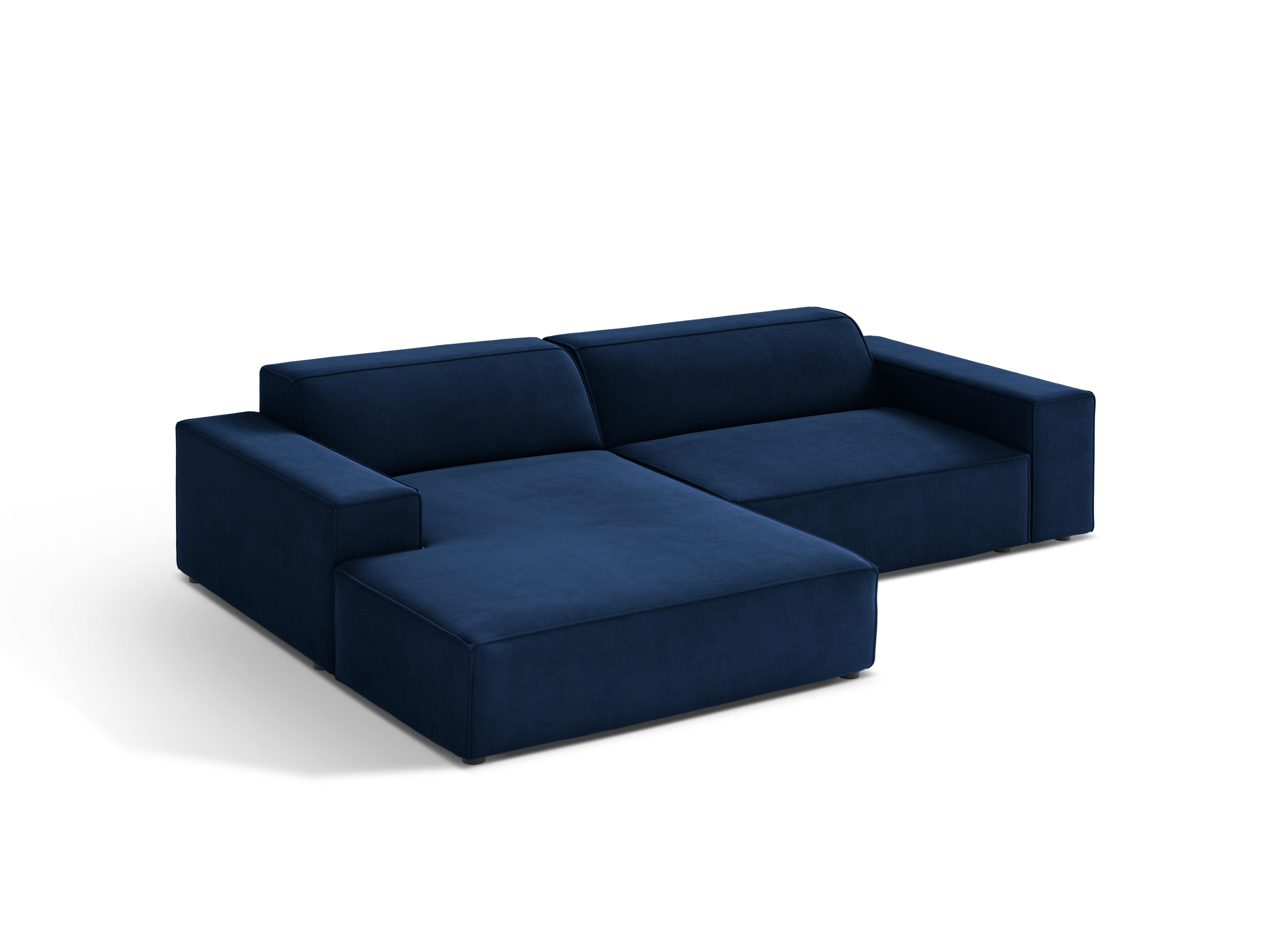 Left-facing velvet corner sofa for three people, JODIE in royal blue.