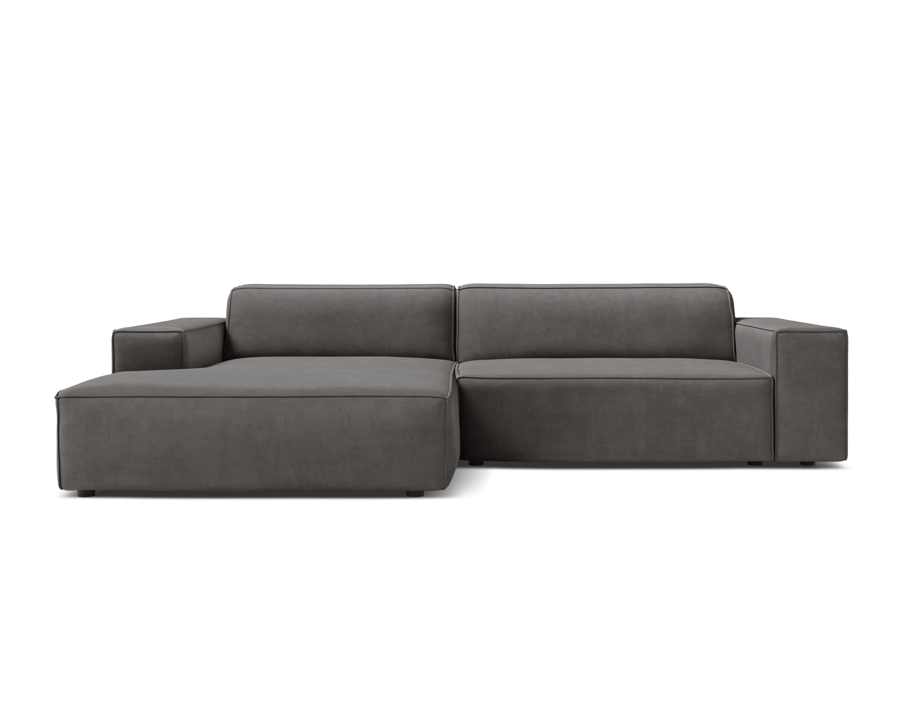 Gray left-facing velvet three-seater sofa JODIE