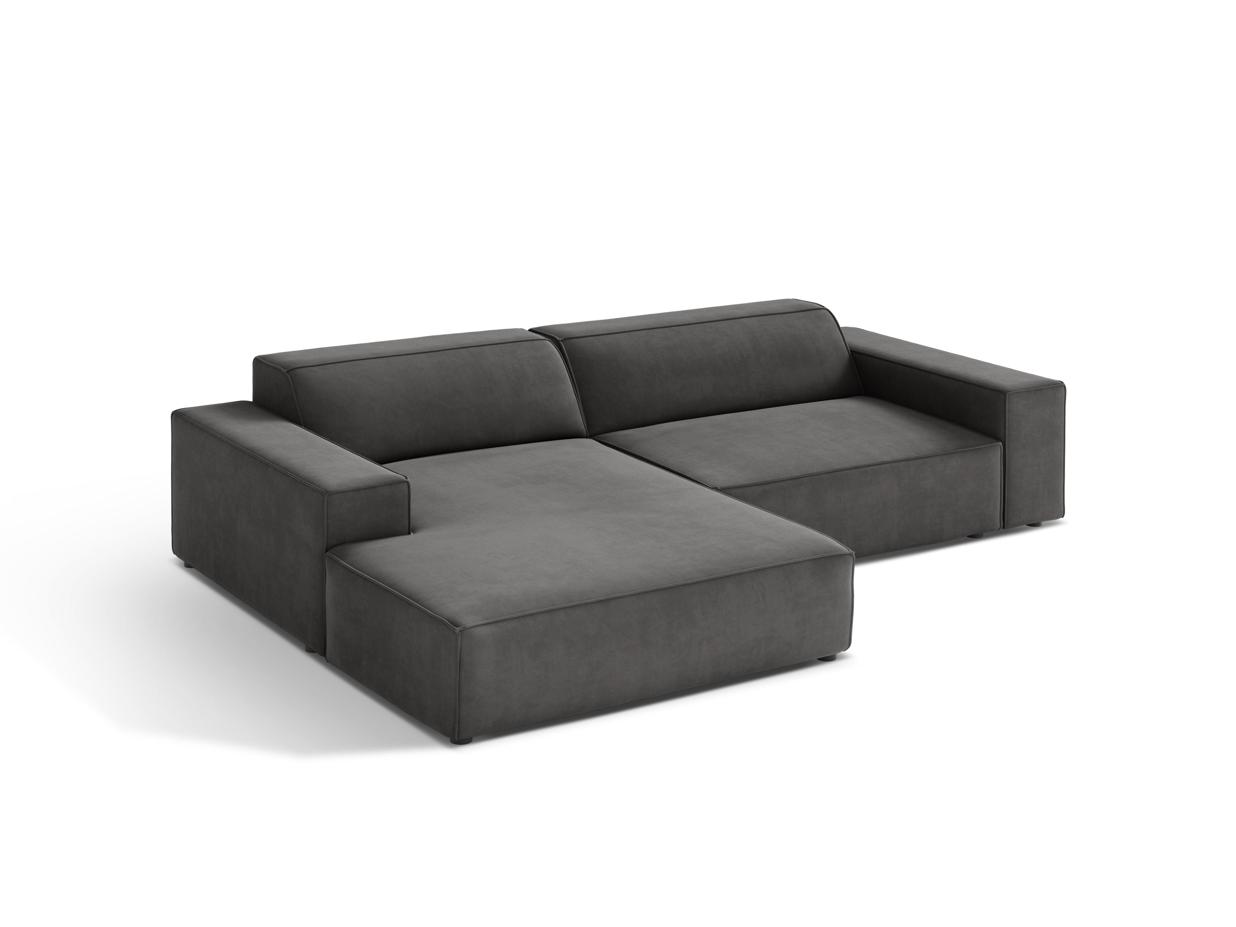Left-facing velvet corner sofa JODIE in dark gray, seating three.
