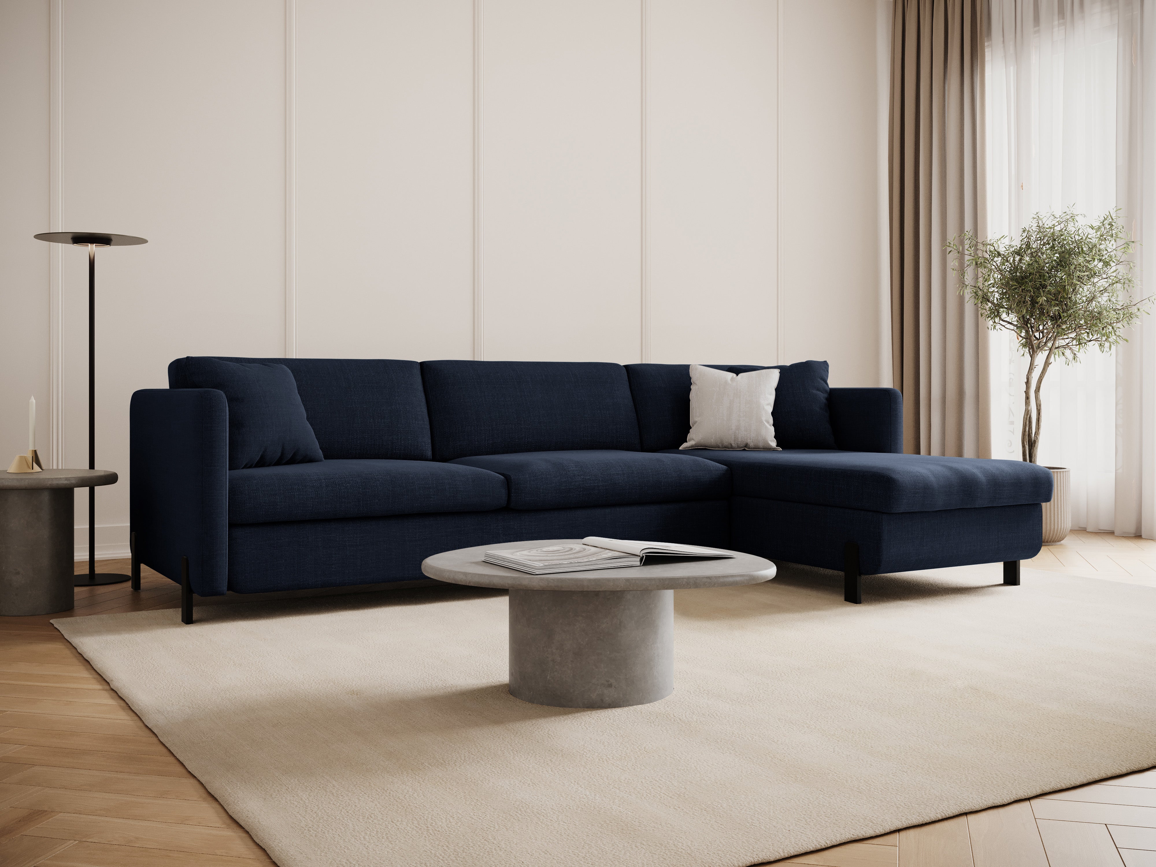 Right Corner Sofa with Bed Function and Box, "Gloria", 5 Seats, Blue, 280x170x80
Made in Europe