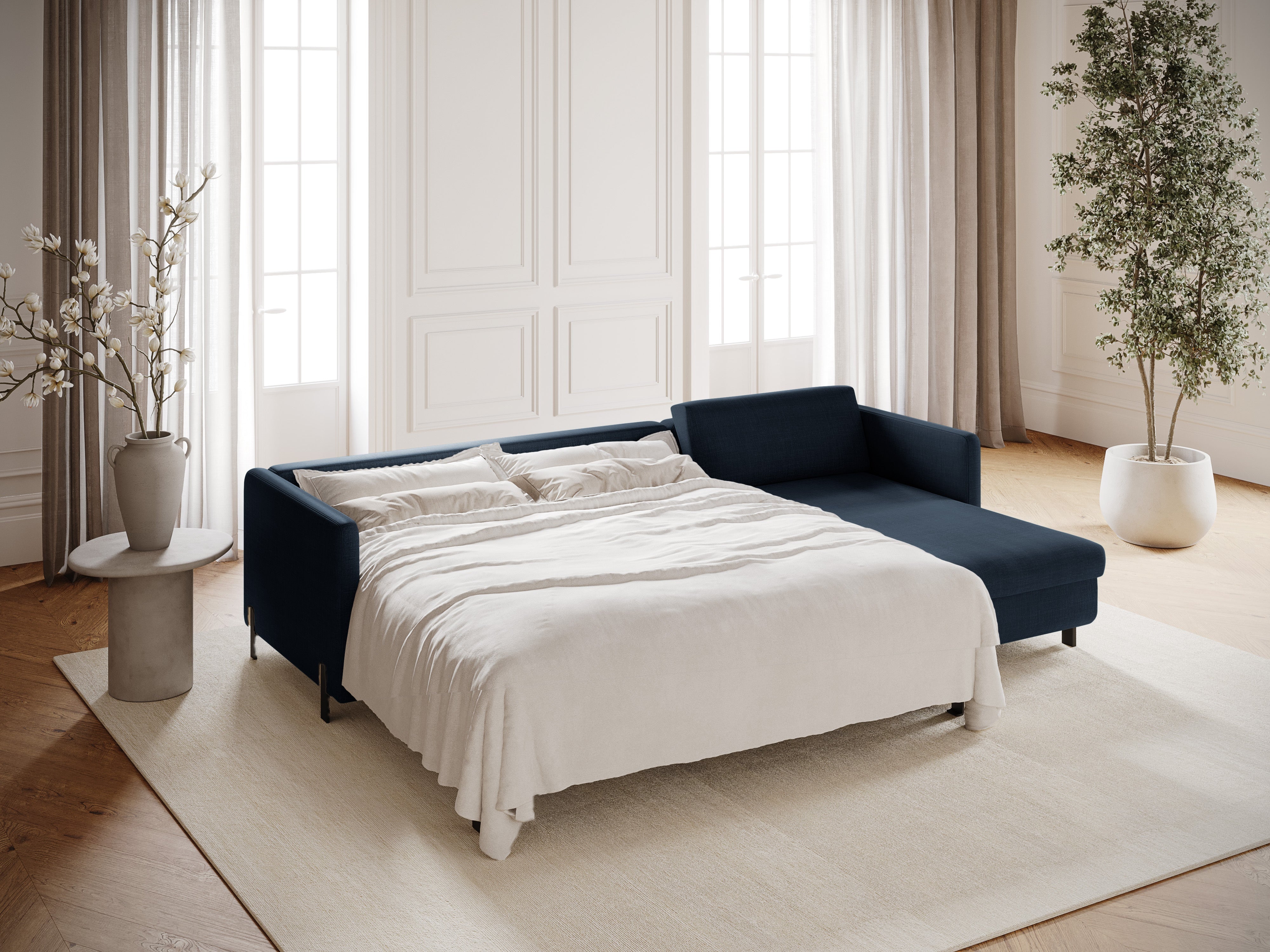 Right Corner Sofa with Bed Function and Box, "Gloria", 5 Seats, Blue, 280x170x80
Made in Europe
