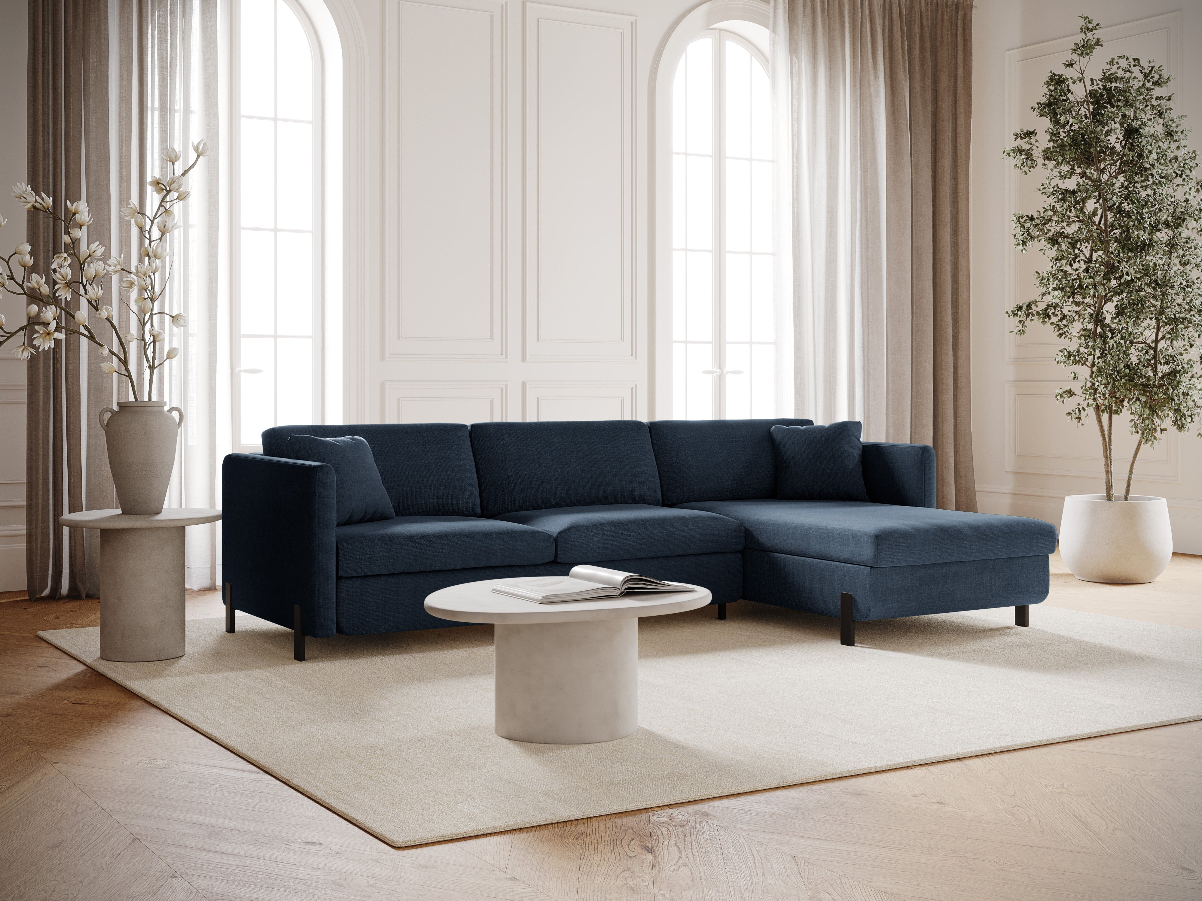 Right Corner Sofa with Bed Function and Box, "Gloria", 5 Seats, Blue, 280x170x80
Made in Europe