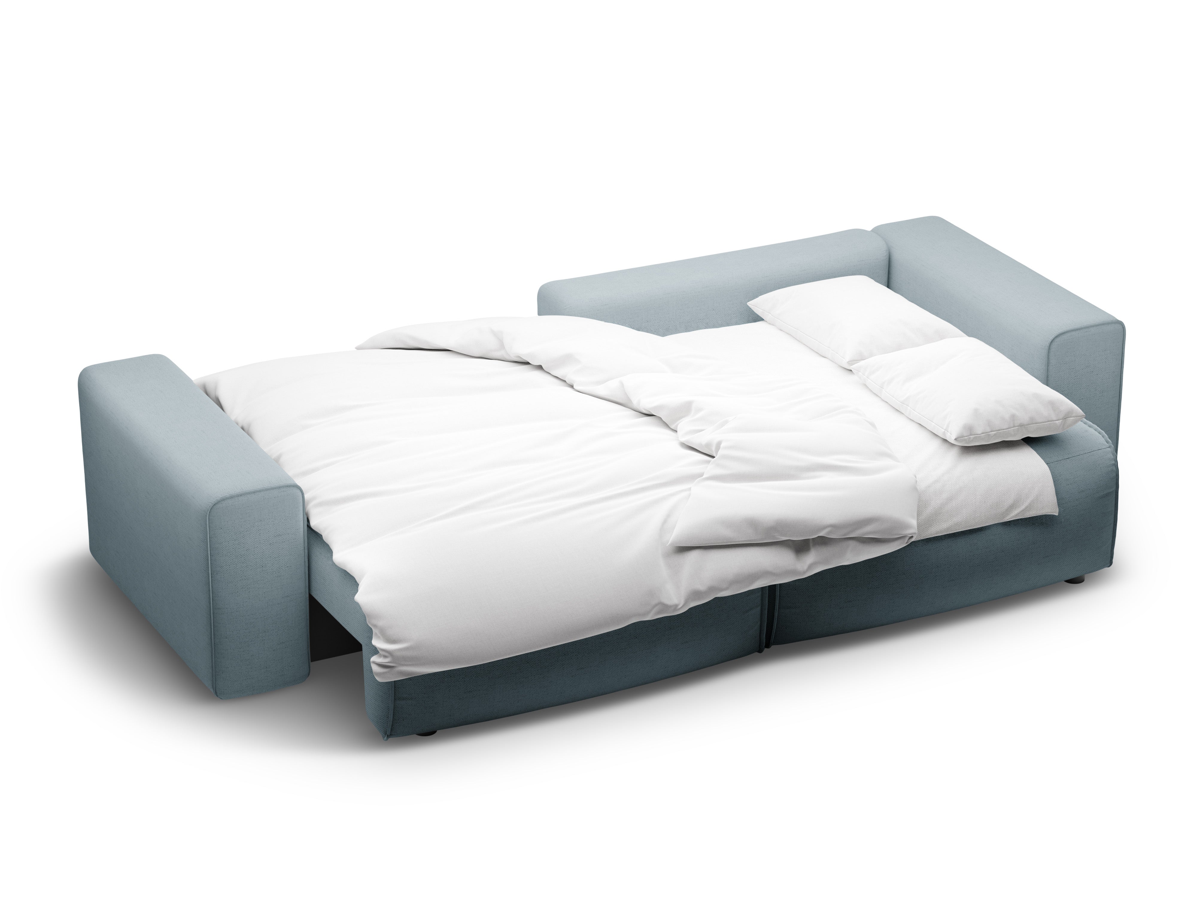 Right-facing 3-seater sofa bed VICTOR light blue chenille