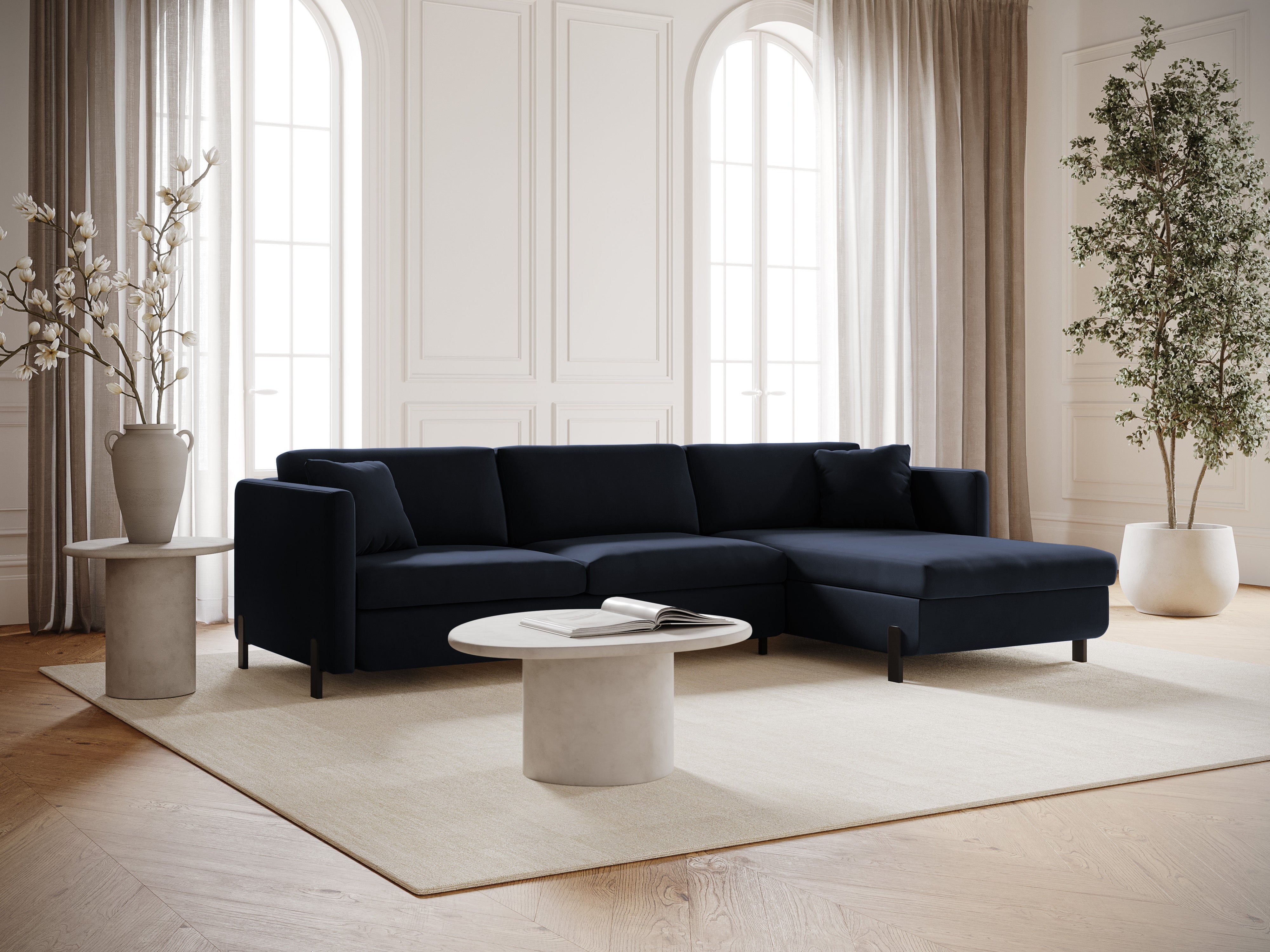 Samtrechte Ecksofa mit Bettfunktion, "Gloria", 5 Sitze, Royal Blue, 280x170x80
In Europa gemacht
