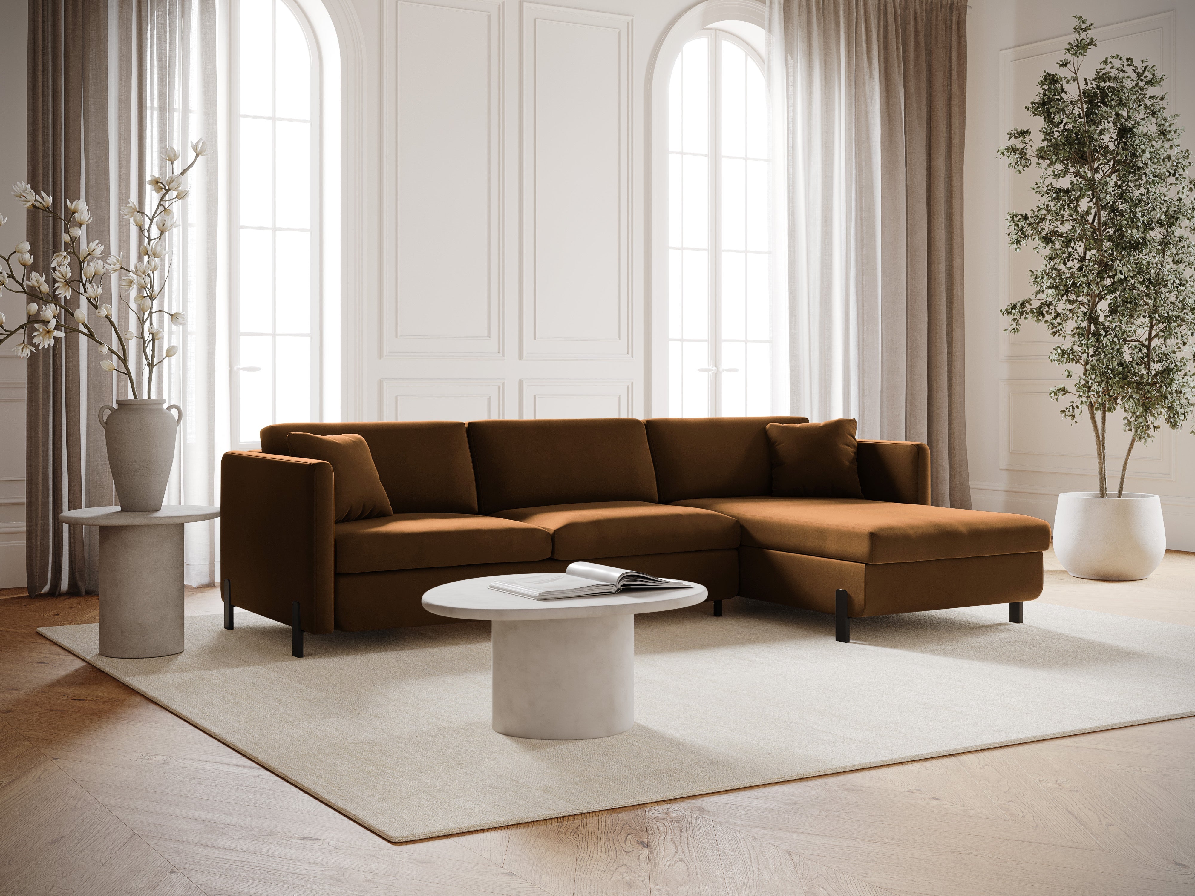 Samtrechter Ecksofa mit Bettfunktion, "Gloria", 5 Sitze, braun, 280x170x80
In Europa gemacht