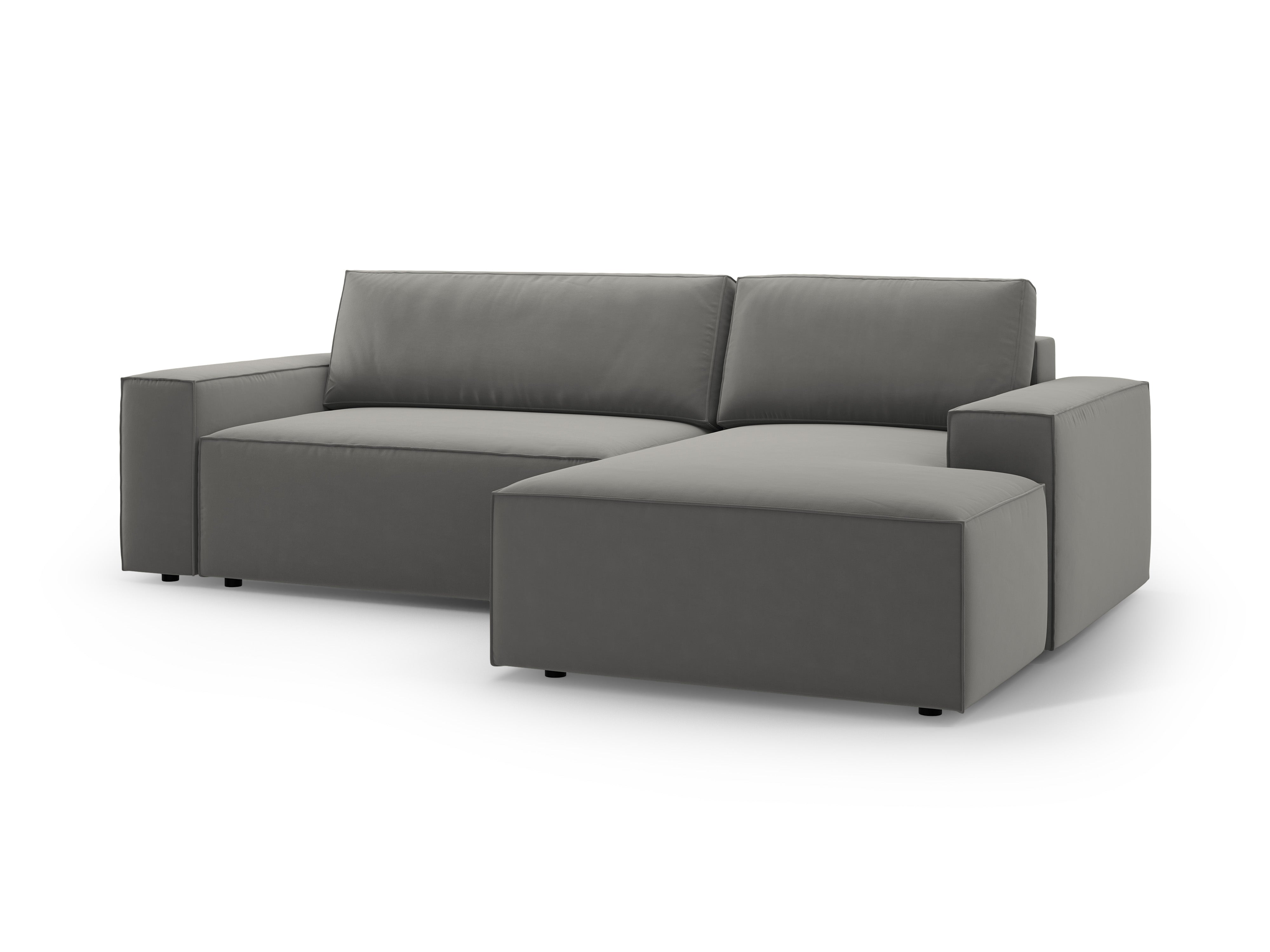 Right-facing velvet corner sofa bed JODIE light gray