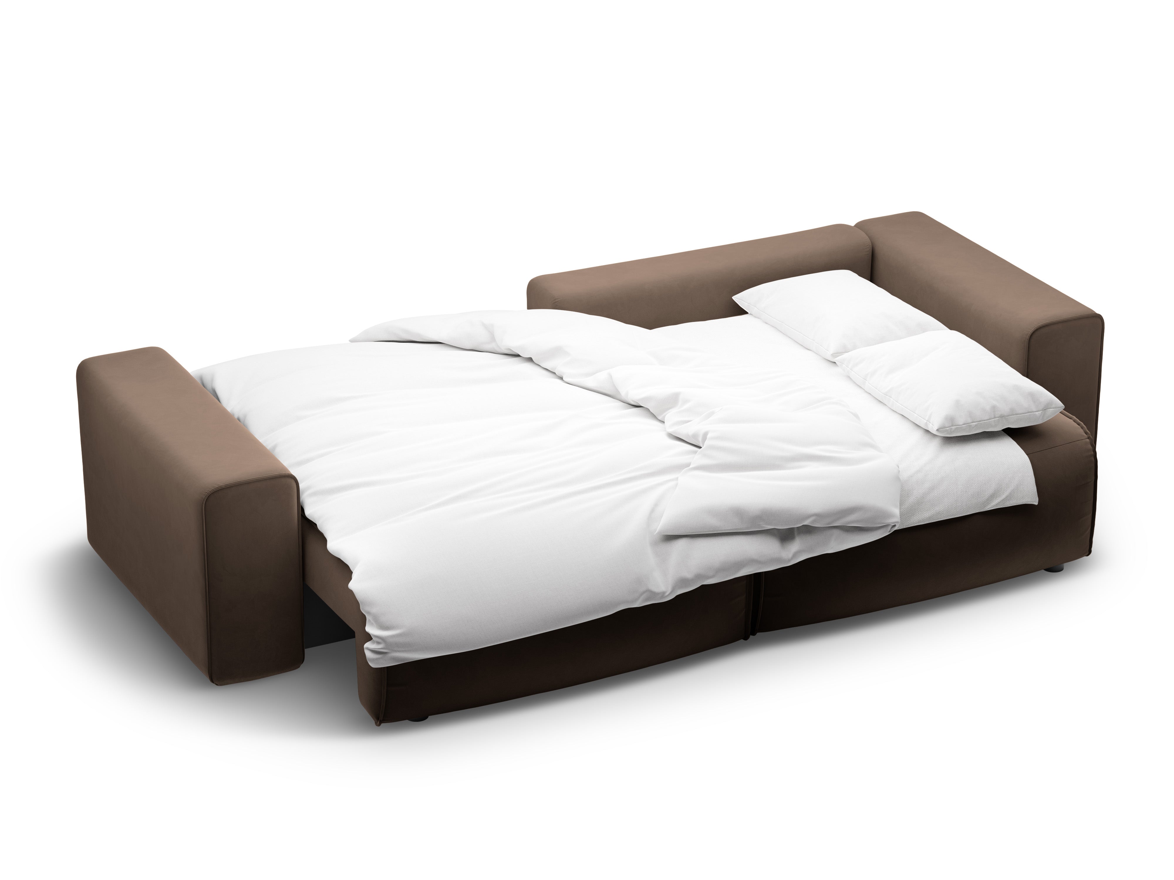 Right-facing velvet corner sofa for 3 people with sleeping function VICTOR chocolate