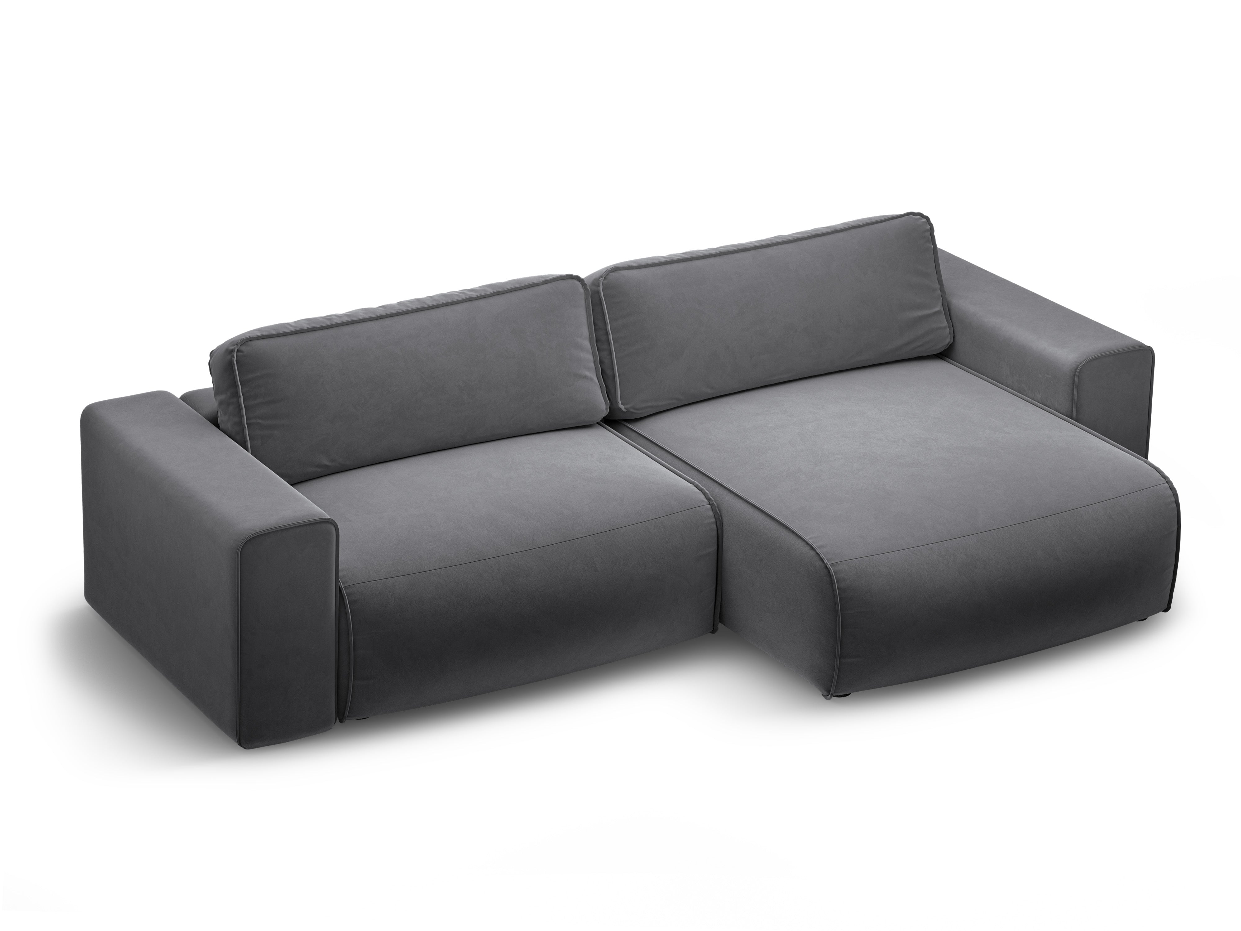 Right-facing velvet corner sofa for 3 people with sleeping function VICTOR gray
