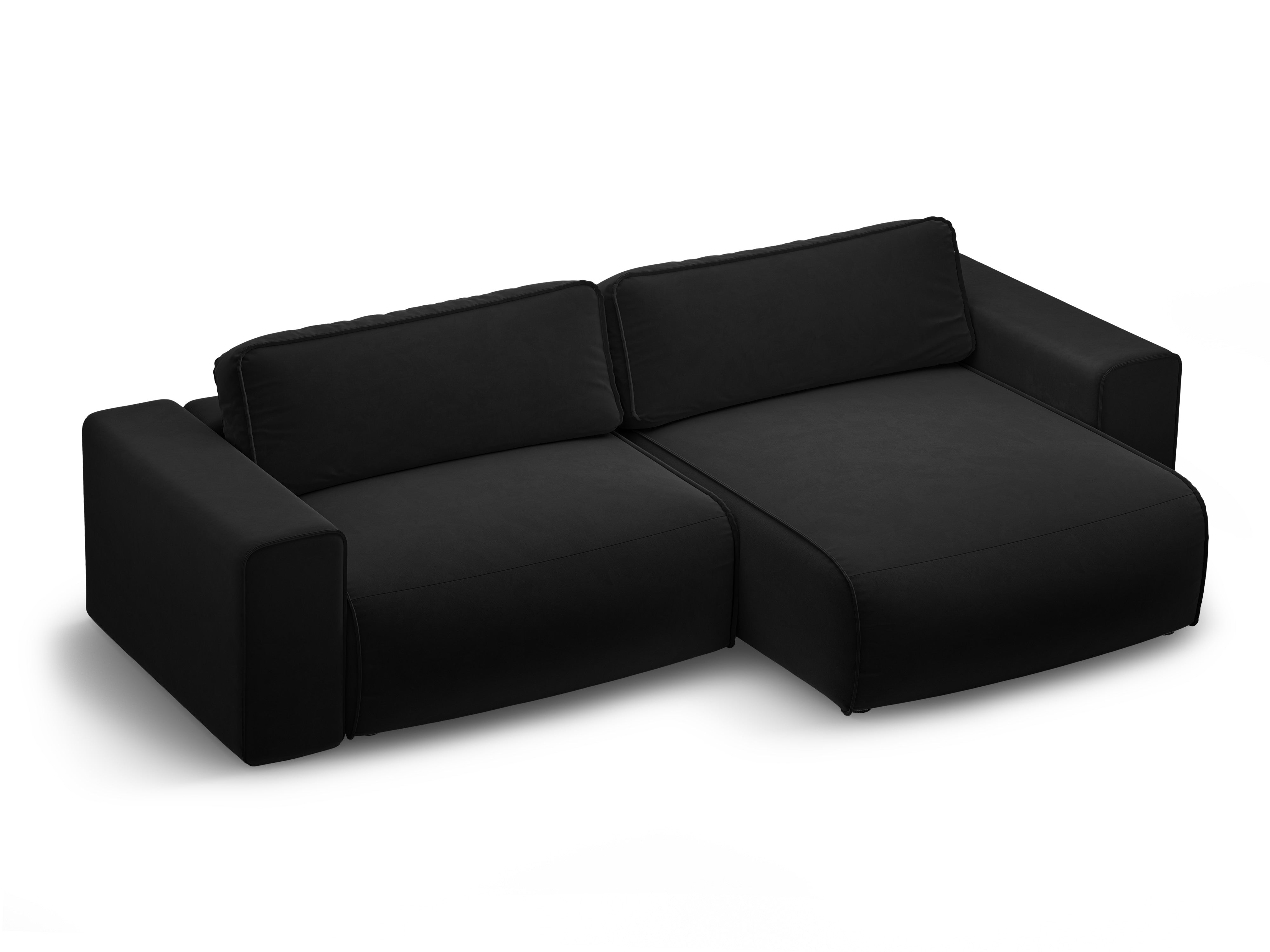 Right-facing velvet corner sofa for 3 people with sleeping function VICTOR black