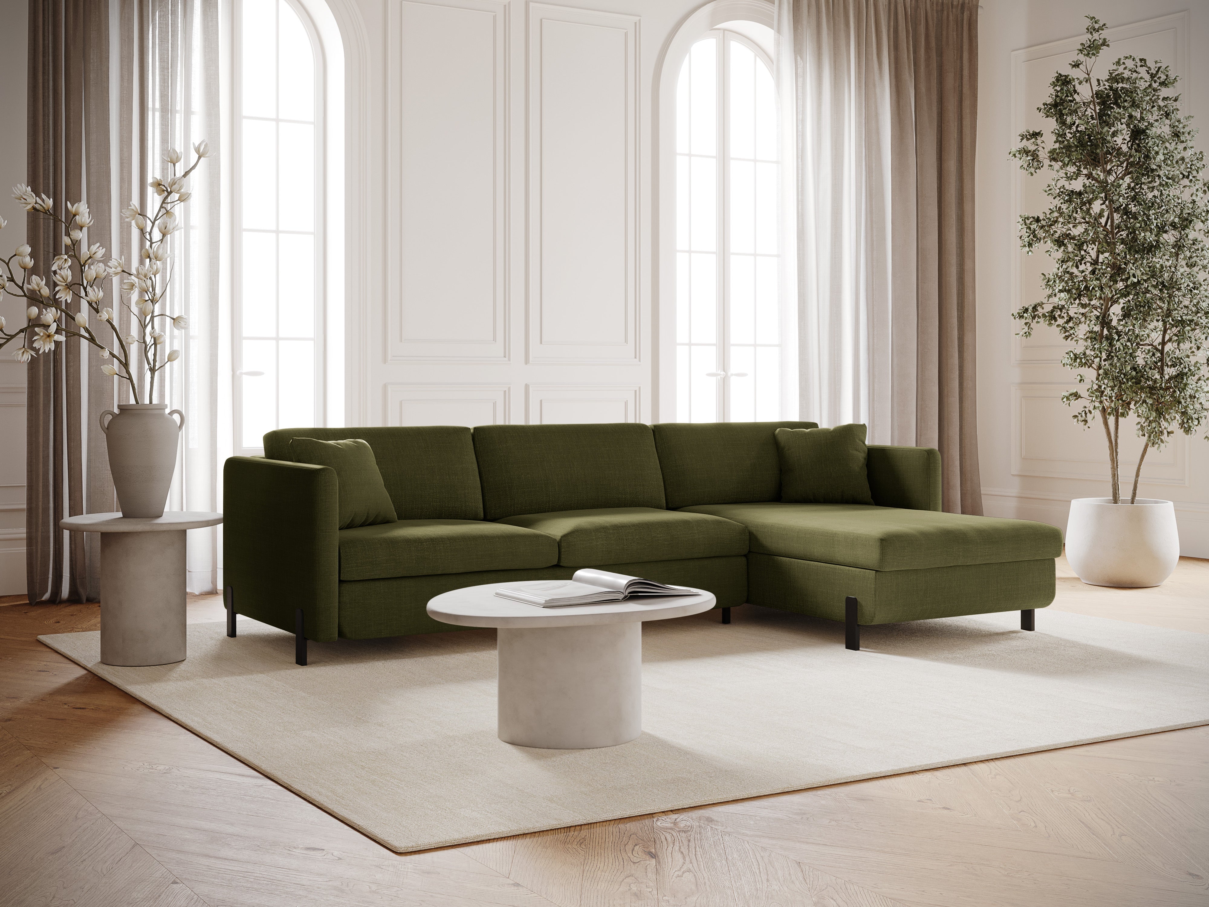 Right Corner Sofa with Bed Function and Box, "Gloria", 4 Seats, Green, 260x170x80
Made in Europe