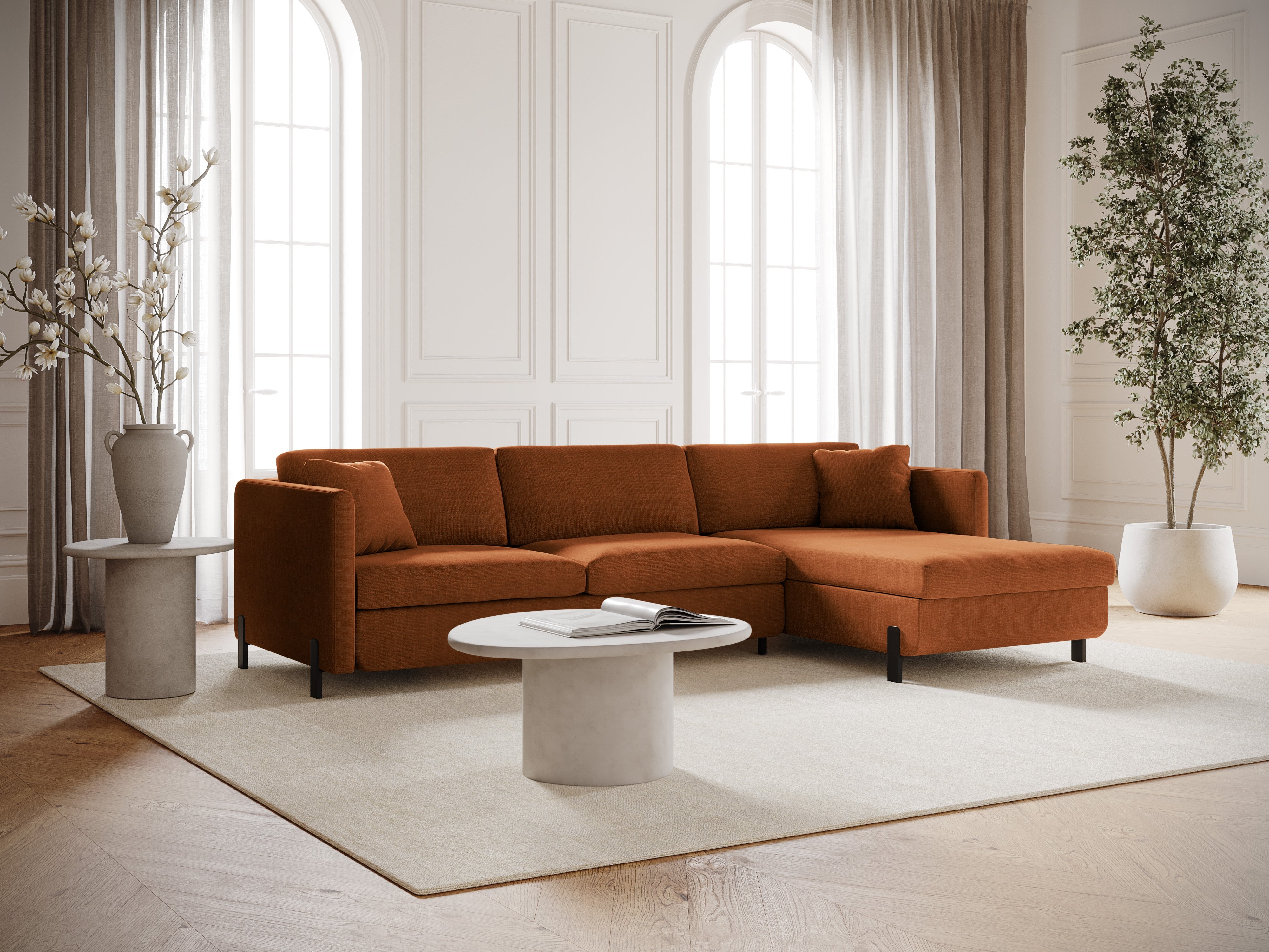 Right Corner Sofa with Bed Function and Box, "Gloria", 4 Seats, Brick, 260x170x80
Made in Europe