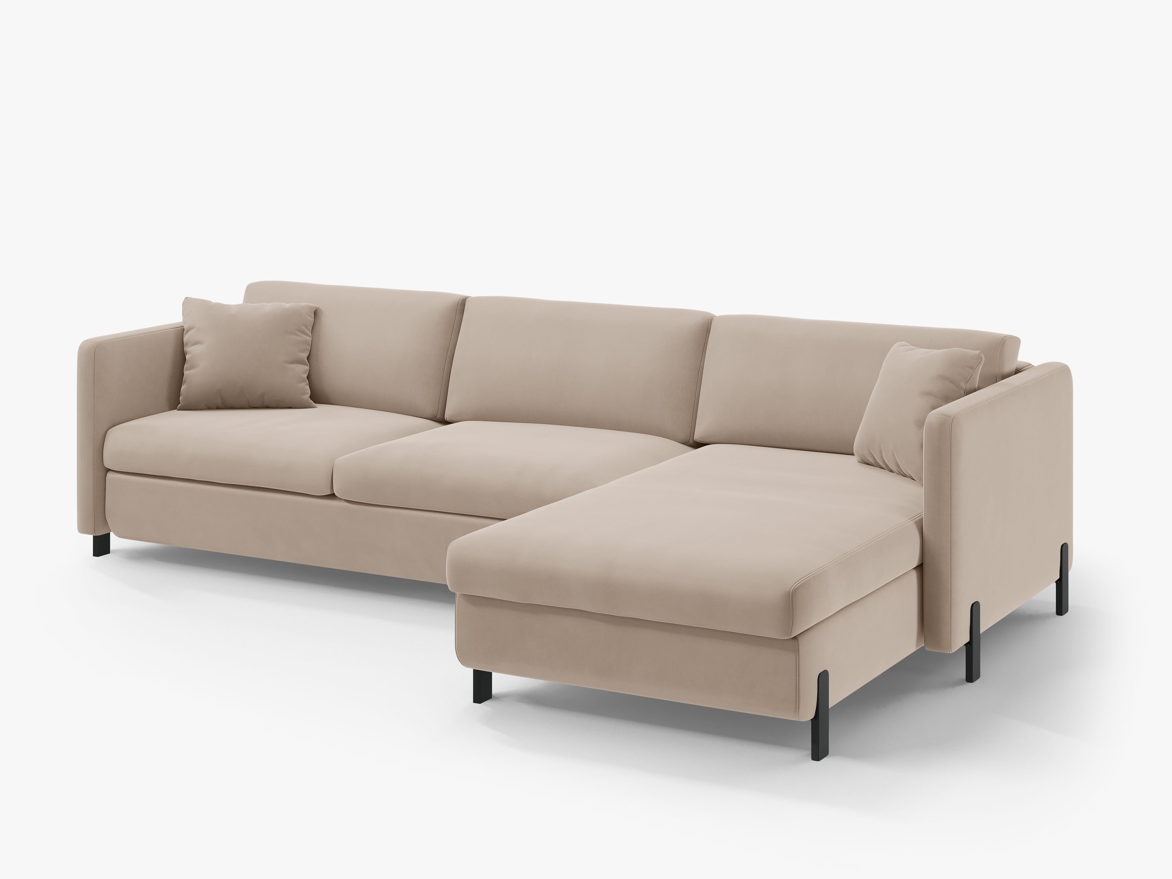 Velvet Right Corner Sofa with Bed Function, "Gloria", 4 Seats, Beige, 260x170x80
Made in Europe