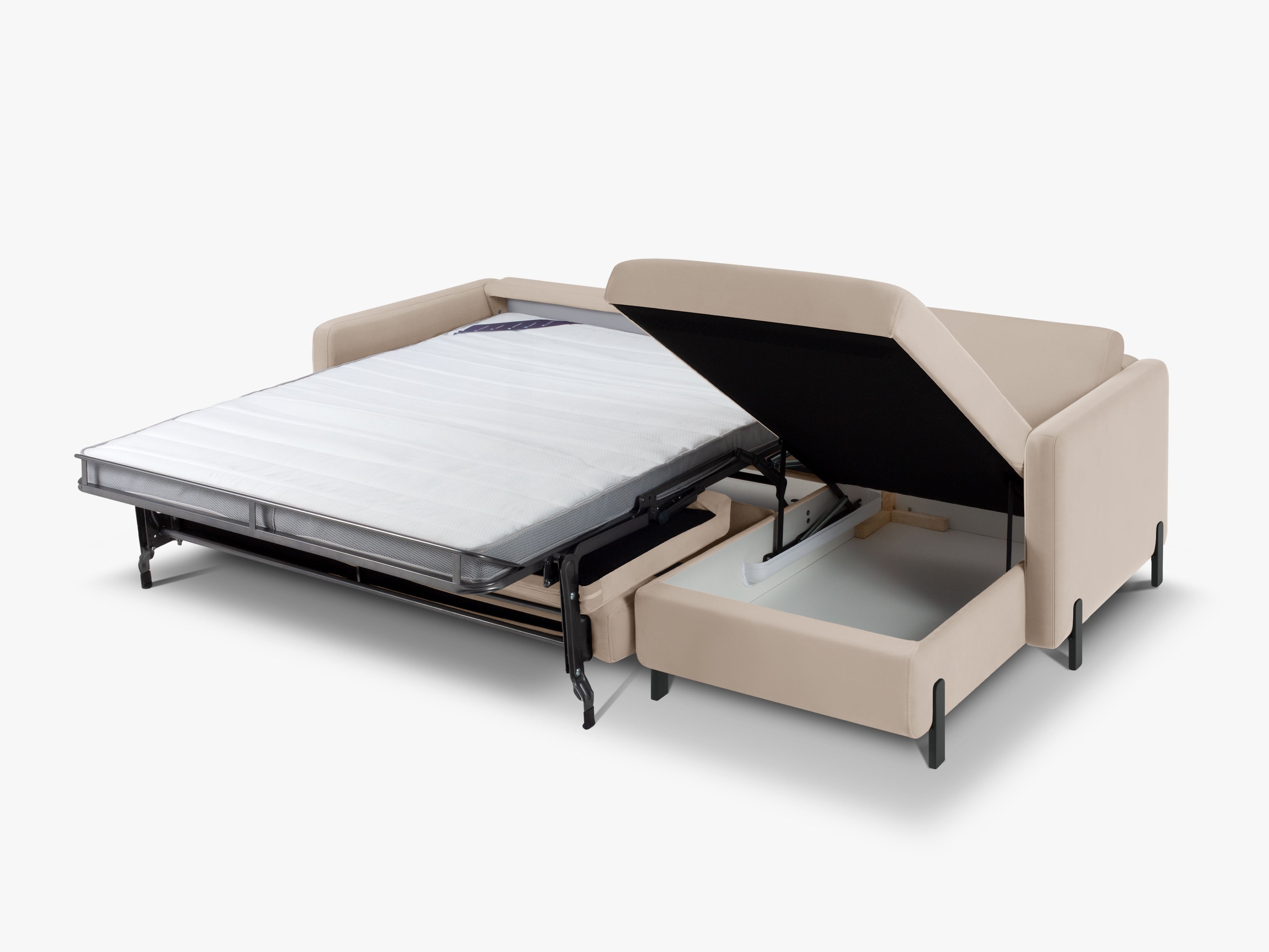Velvet Right Corner Sofa with Bed Function, "Gloria", 4 Seats, Beige, 260x170x80
Made in Europe